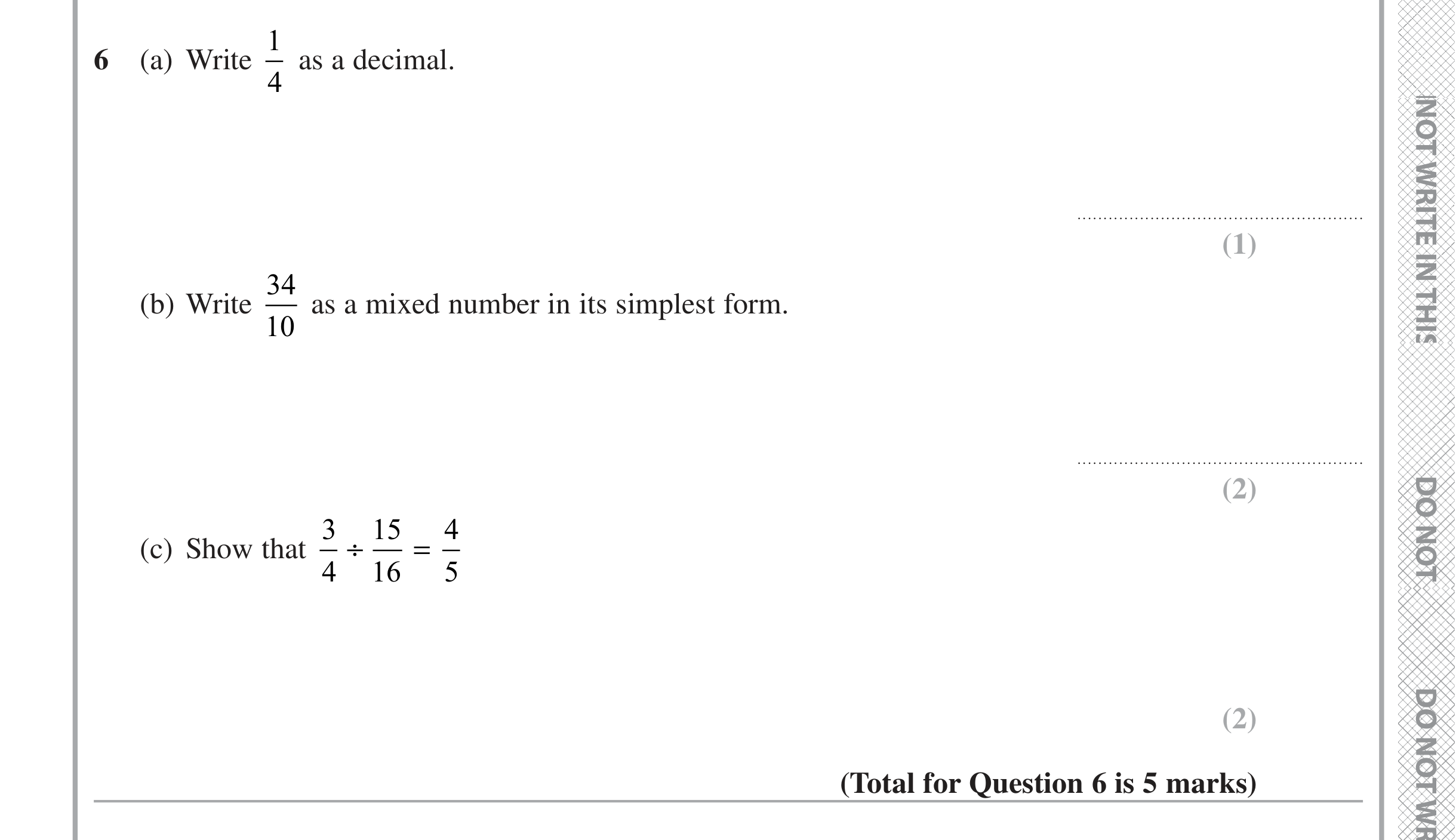 Question 6 — Decimals, Fractions — Edexcel iGCSE Jan 2020