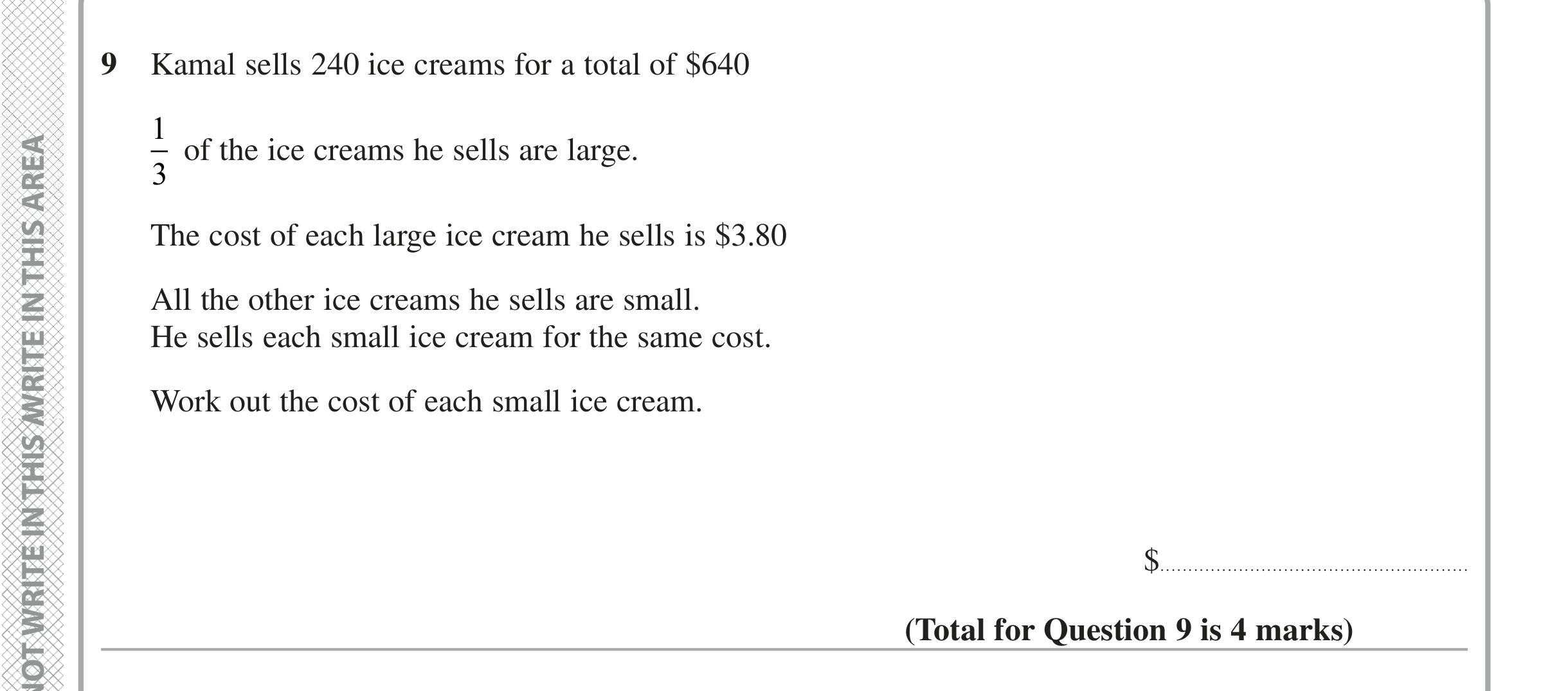 Question 9 — Money Problems, Fractions — Edexcel iGCSE Jan 2020