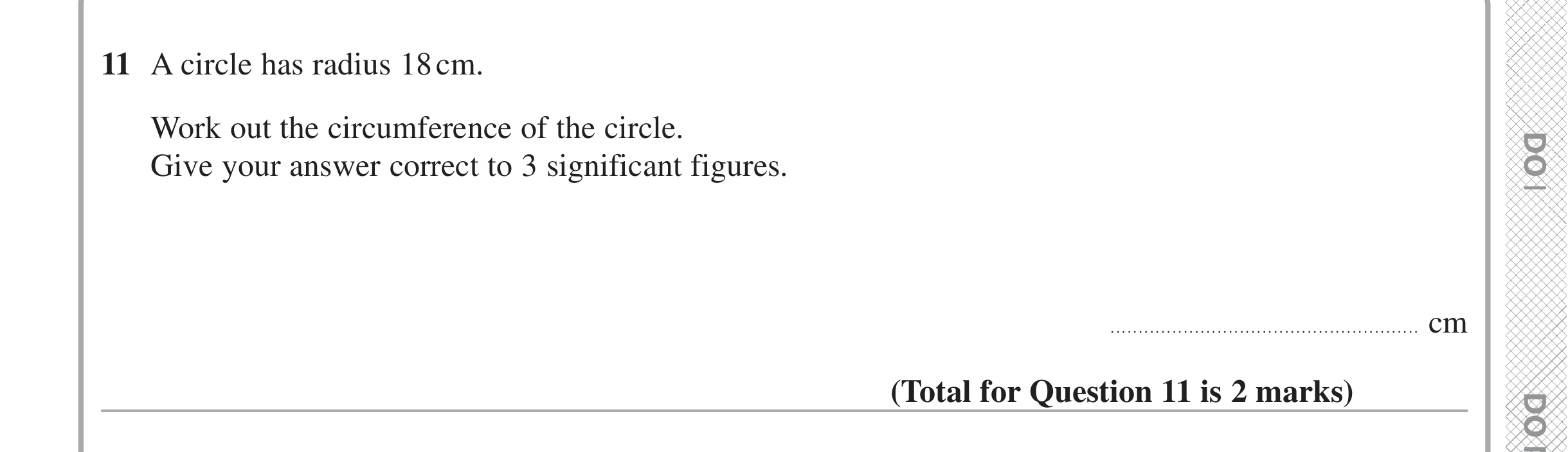 Question 11 — Perimeter and Area, Circles — Edexcel iGCSE June 2020