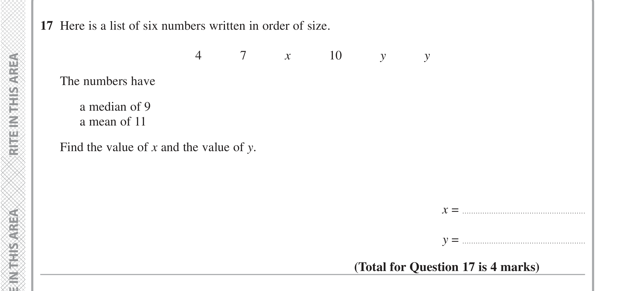 Question 17 — Mean/Median/Mode/Range — Edexcel iGCSE June 2020