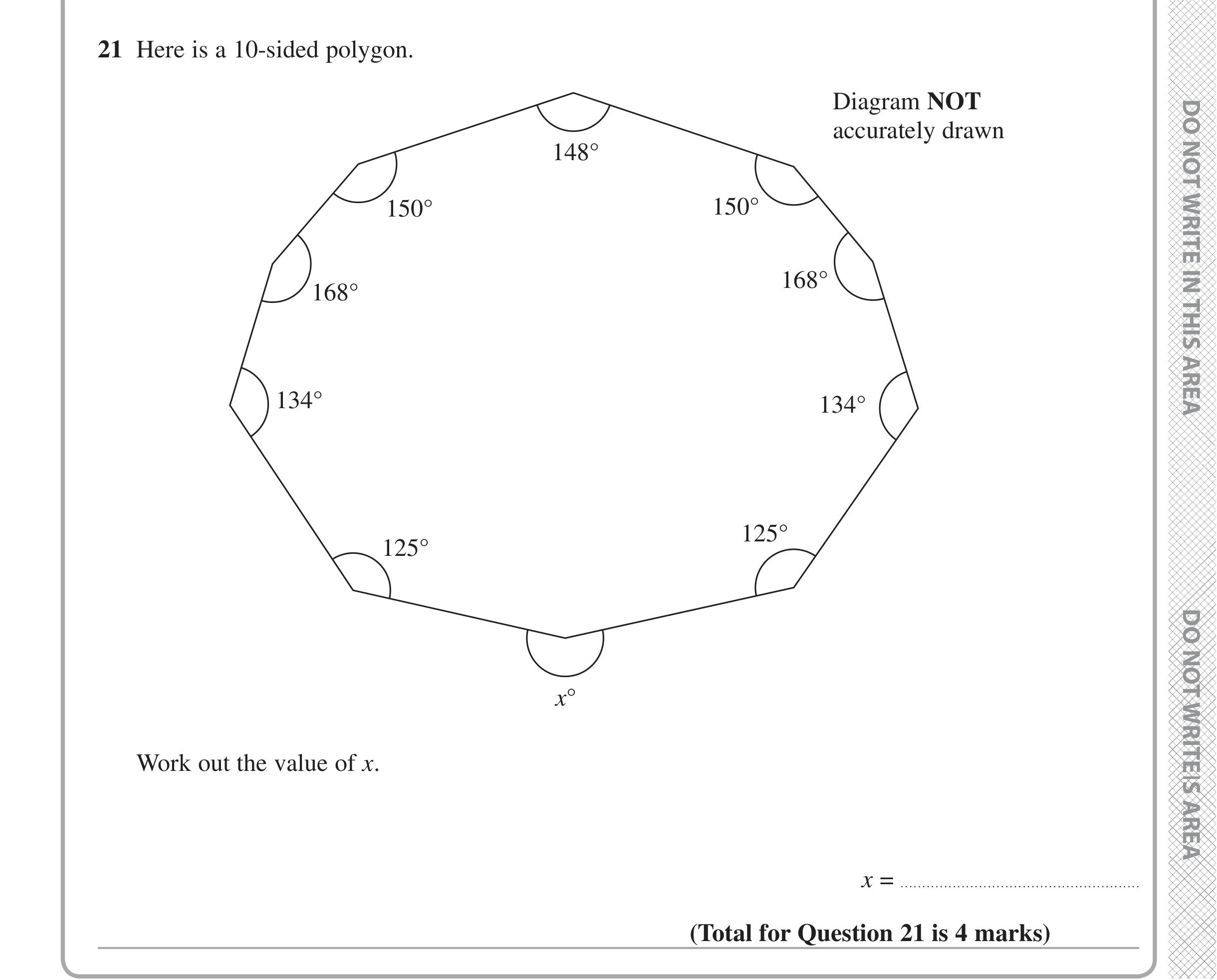 Question 21 — Angles, Interior and Exterior Angles — Edexcel iGCSE June 2020