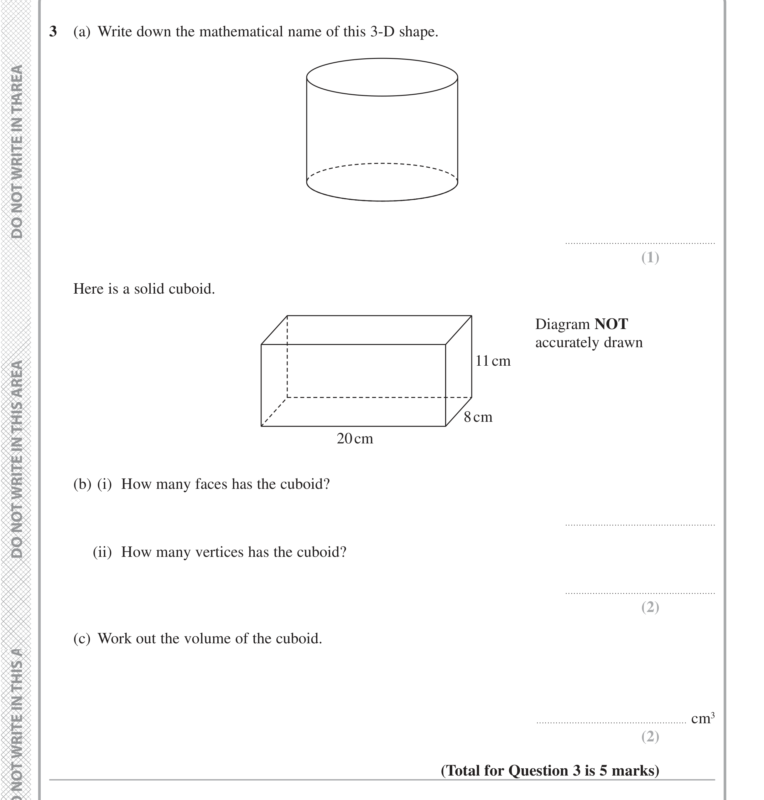 Question 3 — 3D Shapes and Volume — Edexcel iGCSE June 2020