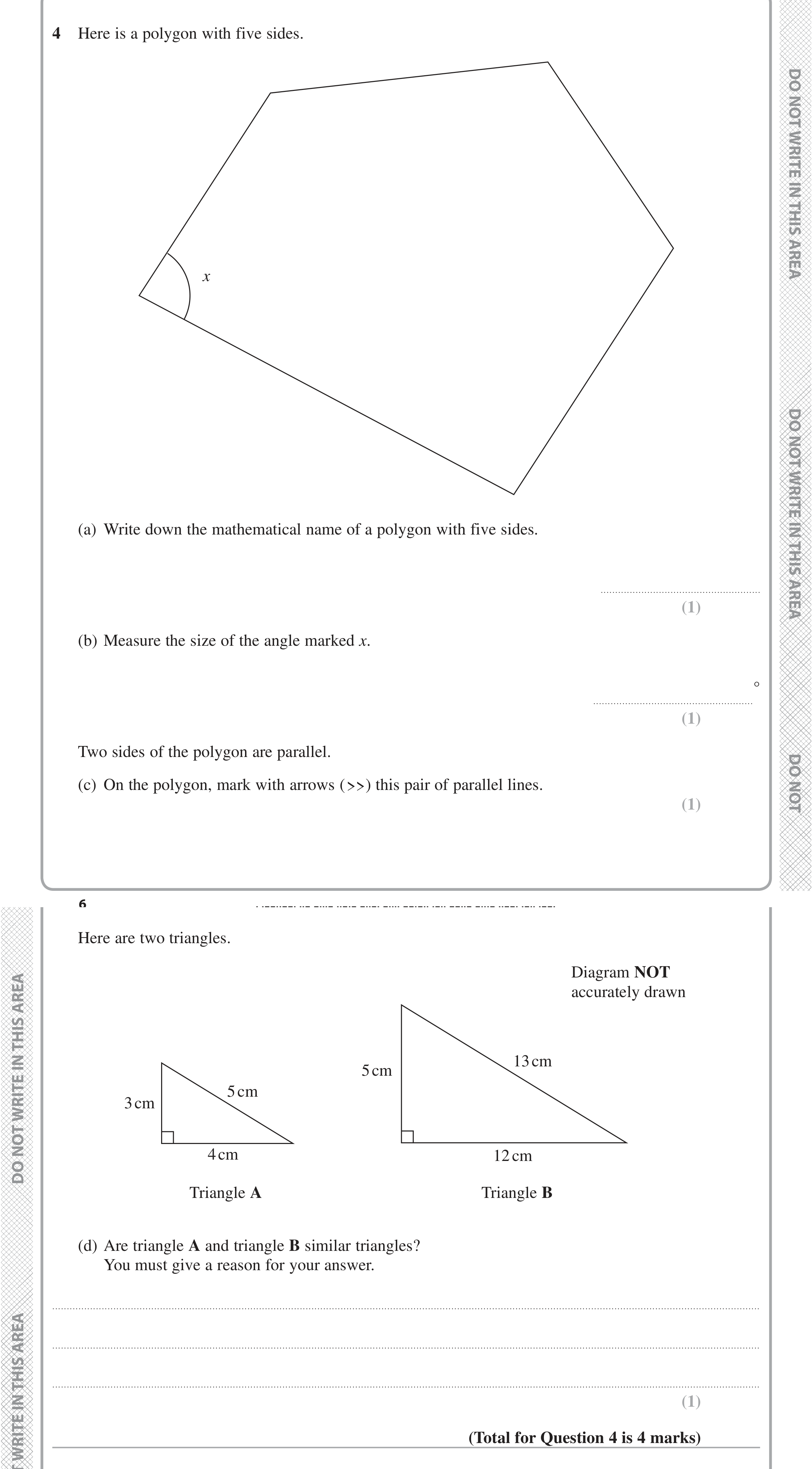 Question 4 — Angles, Similar Shapes — Edexcel iGCSE June 2020
