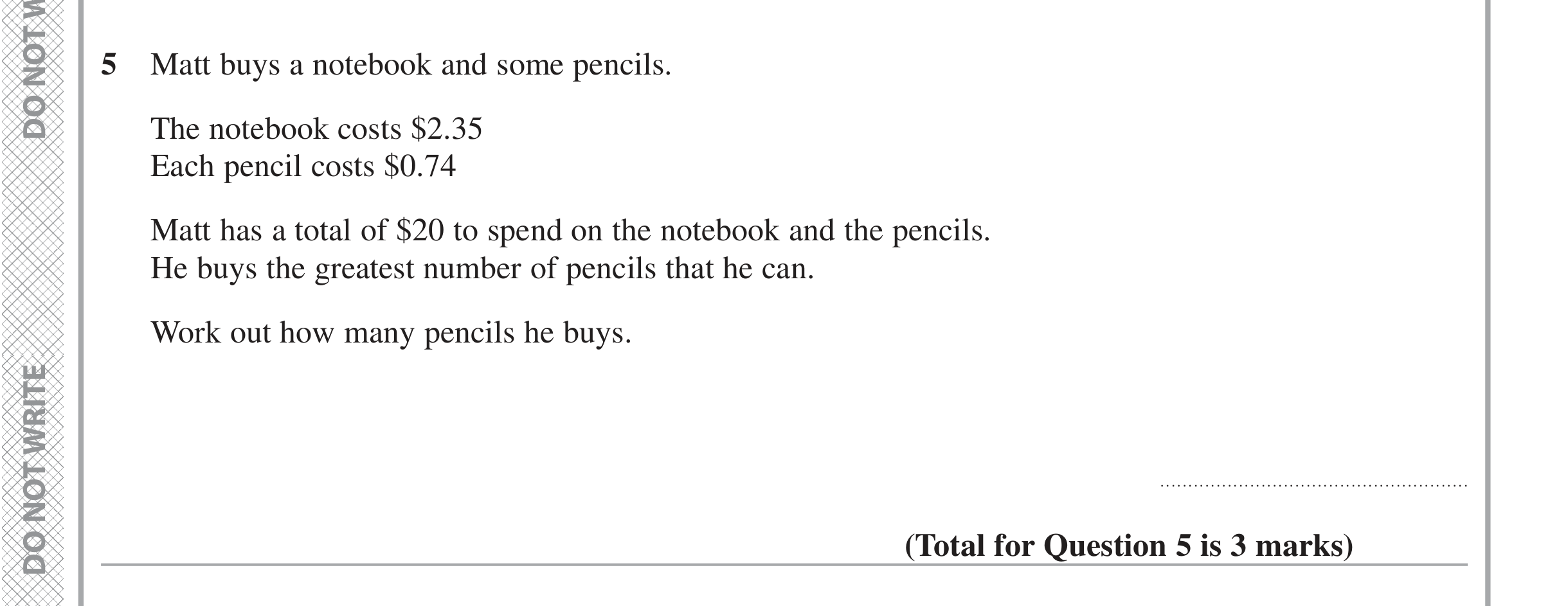 Question 5 — Money Problems — Edexcel iGCSE June 2020