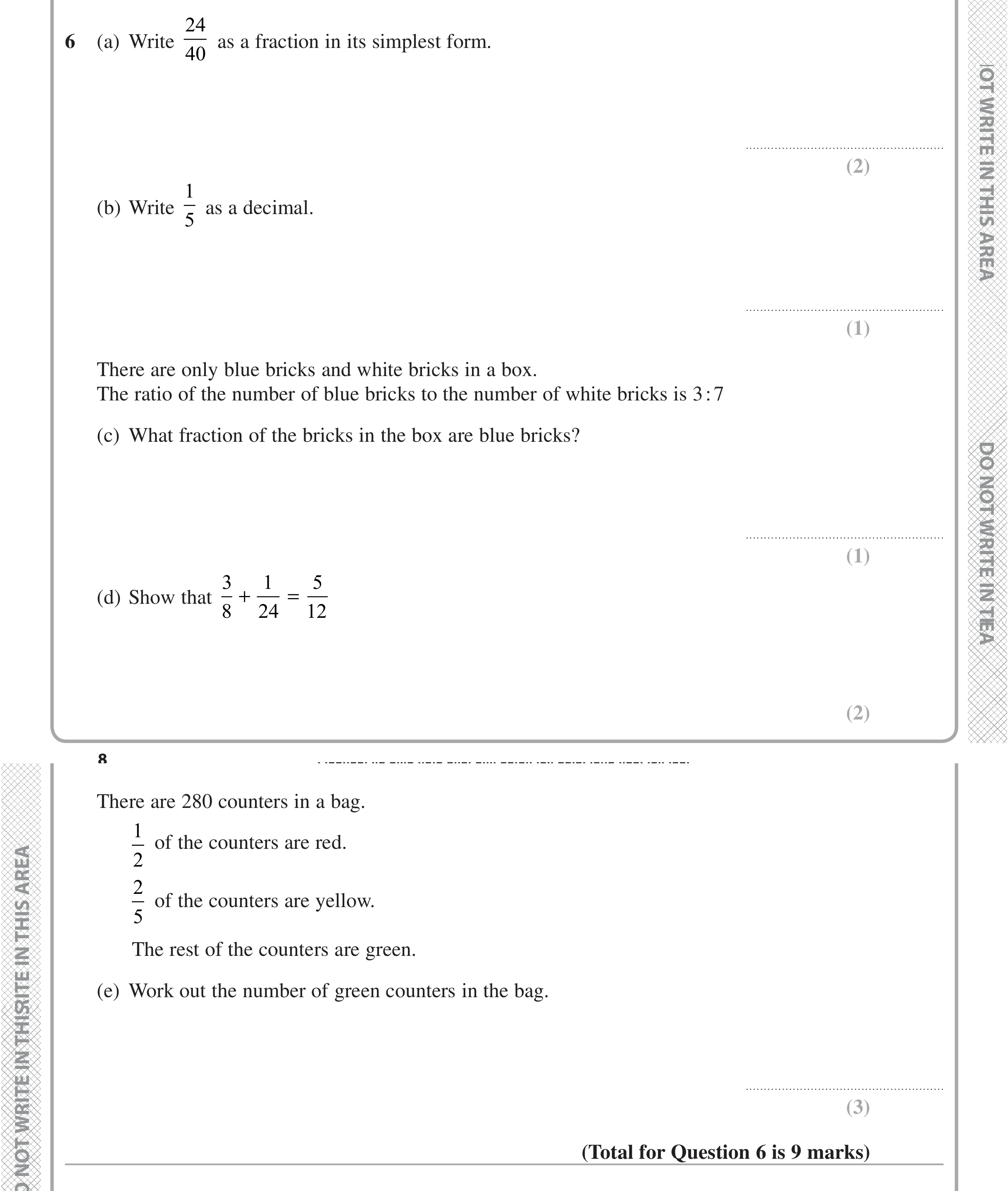 Question 6 — Fractions, Decimals, Ratios — Edexcel iGCSE June 2020