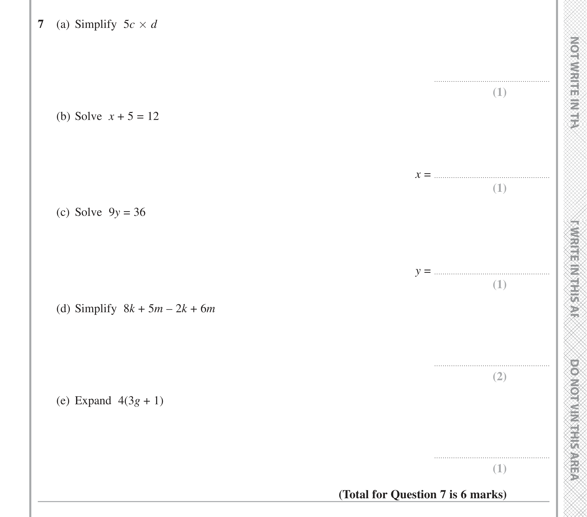 Question 7 — Factorise/Expand/Simplify, Linear Equations — Edexcel iGCSE June 2020