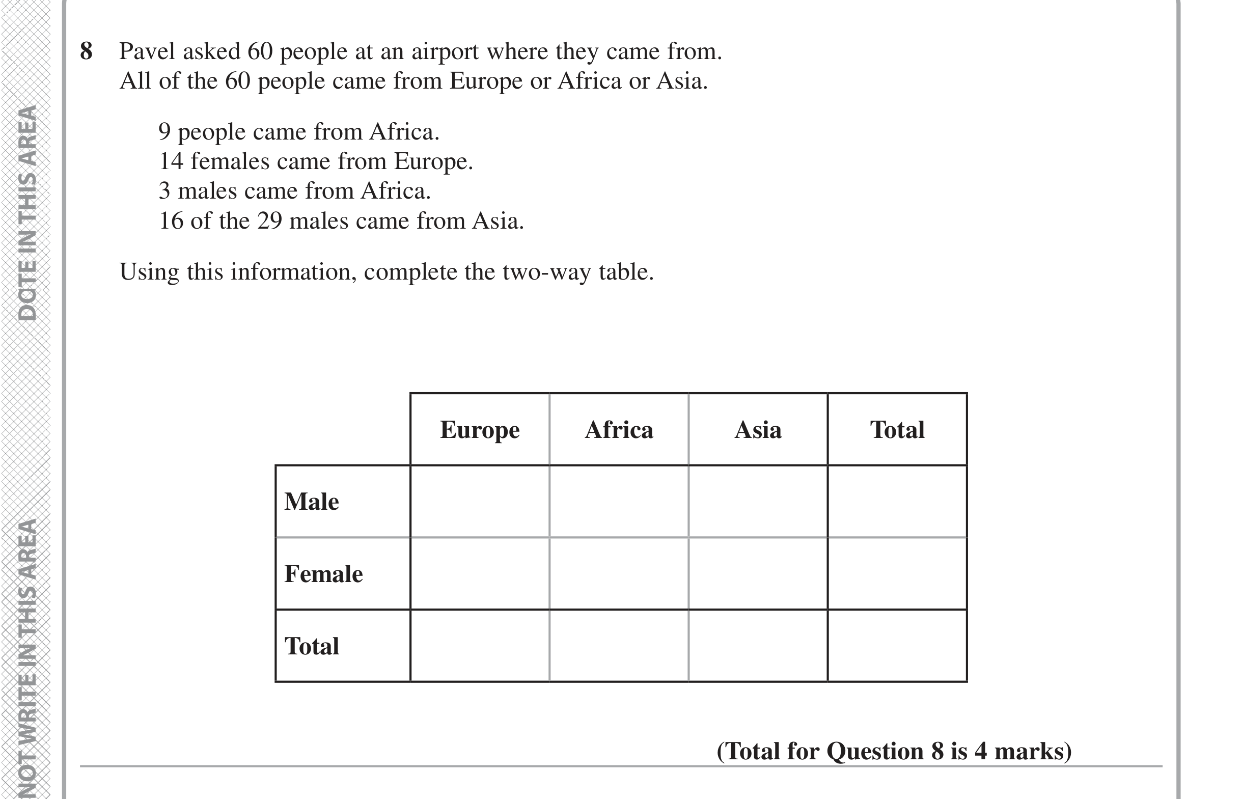 Question 8 — Two Way Table — Edexcel iGCSE June 2020
