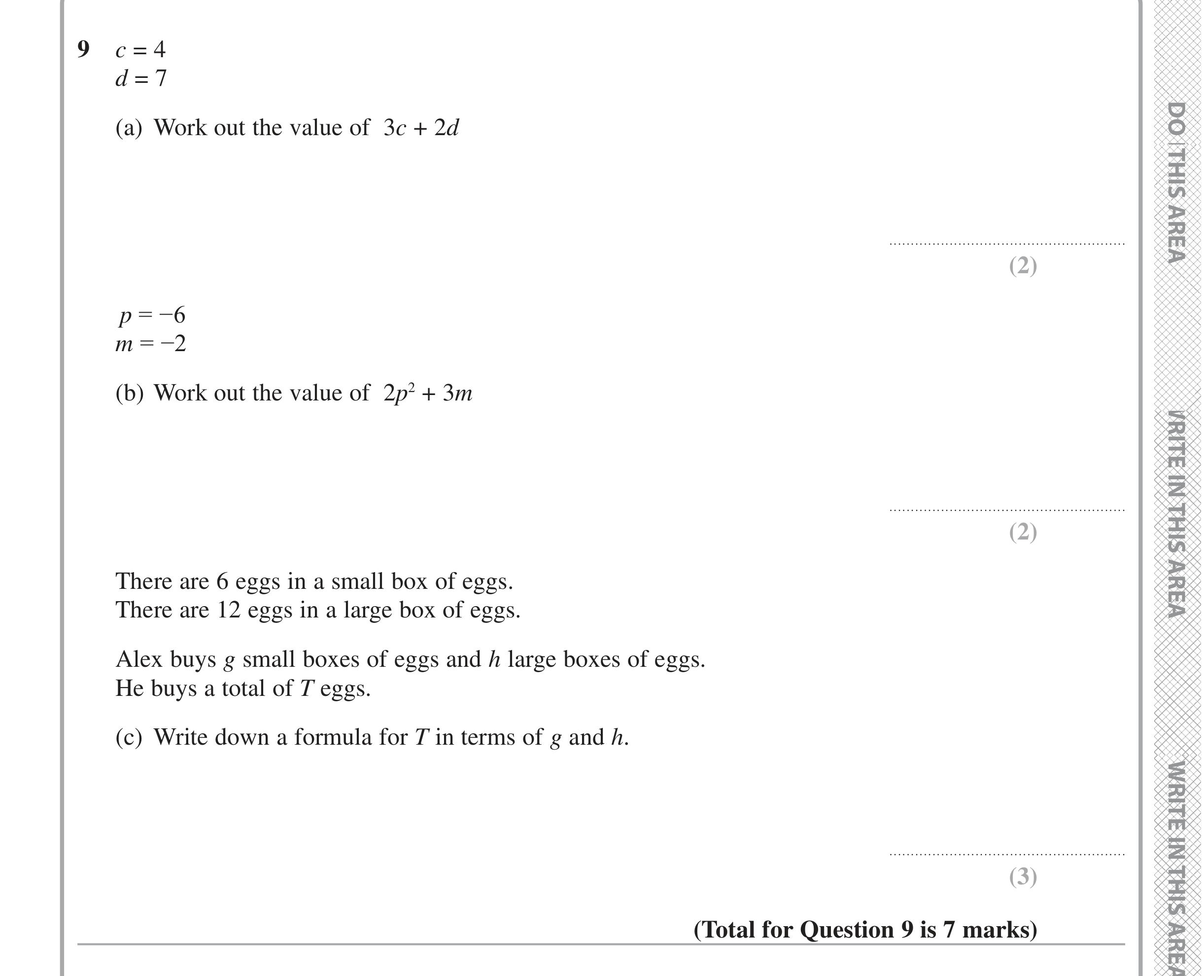 Question 9 — Formulae — Edexcel iGCSE June 2020