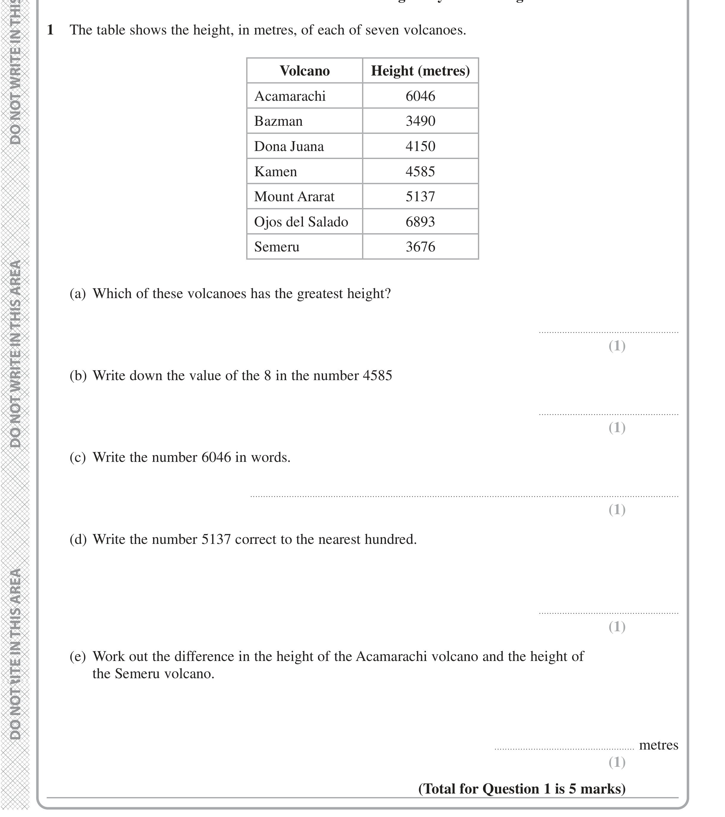 Question 1 — Interpret Statistical Diagrams, Place Value, Rounding — Edexcel iGCSE Jan 2021