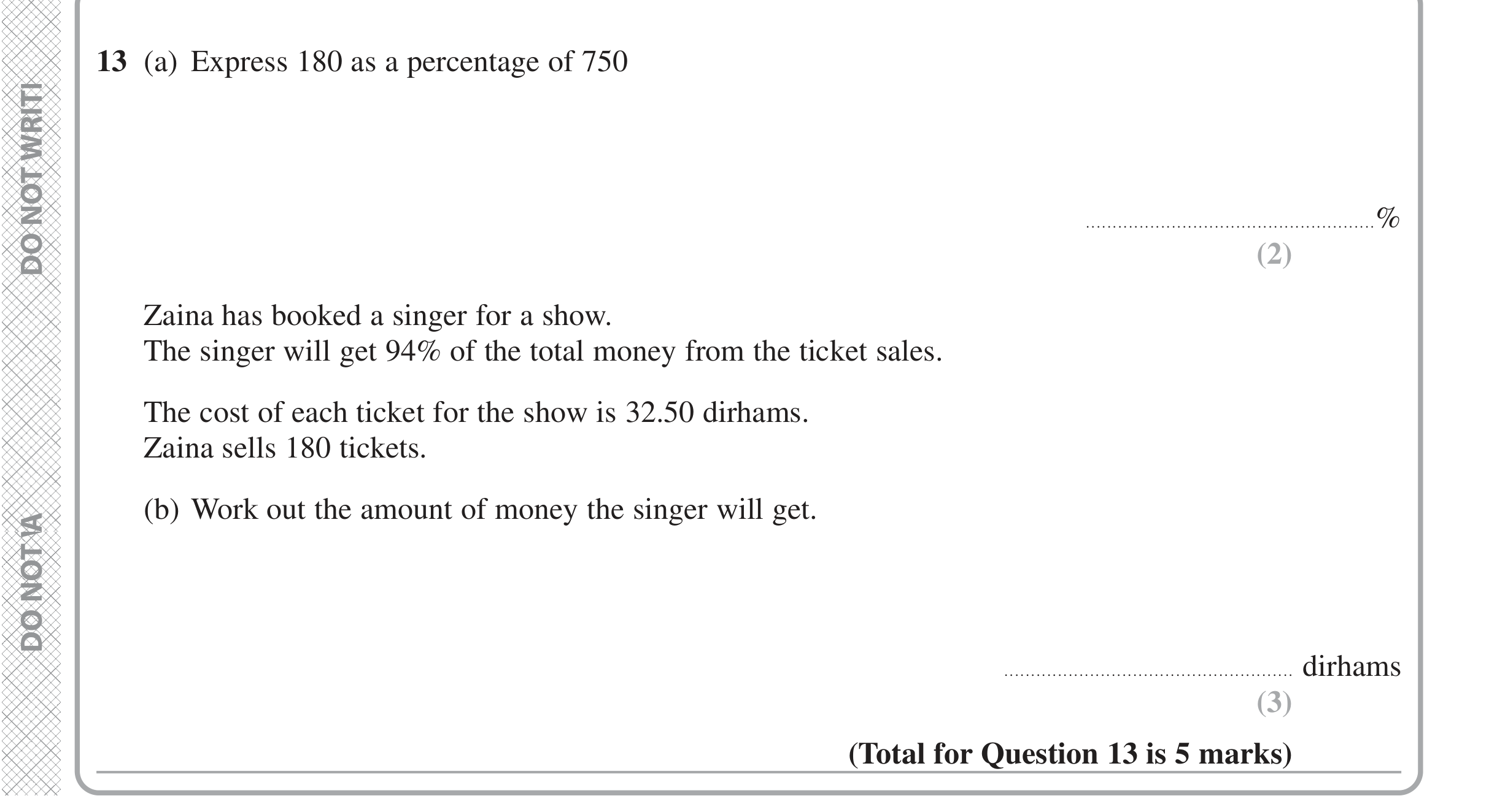Question 13 — Percentages, Money Problems — Edexcel iGCSE Jan 2021