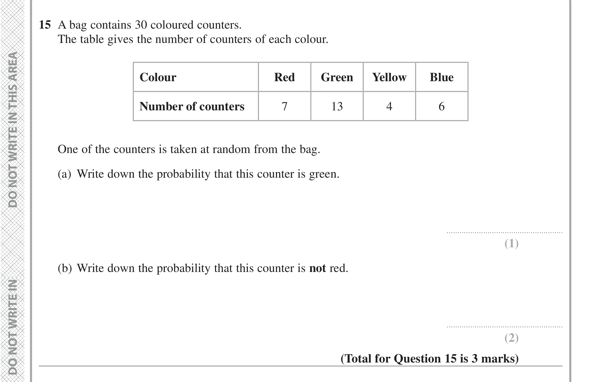 Question 15 — Probability — Edexcel iGCSE Jan 2021