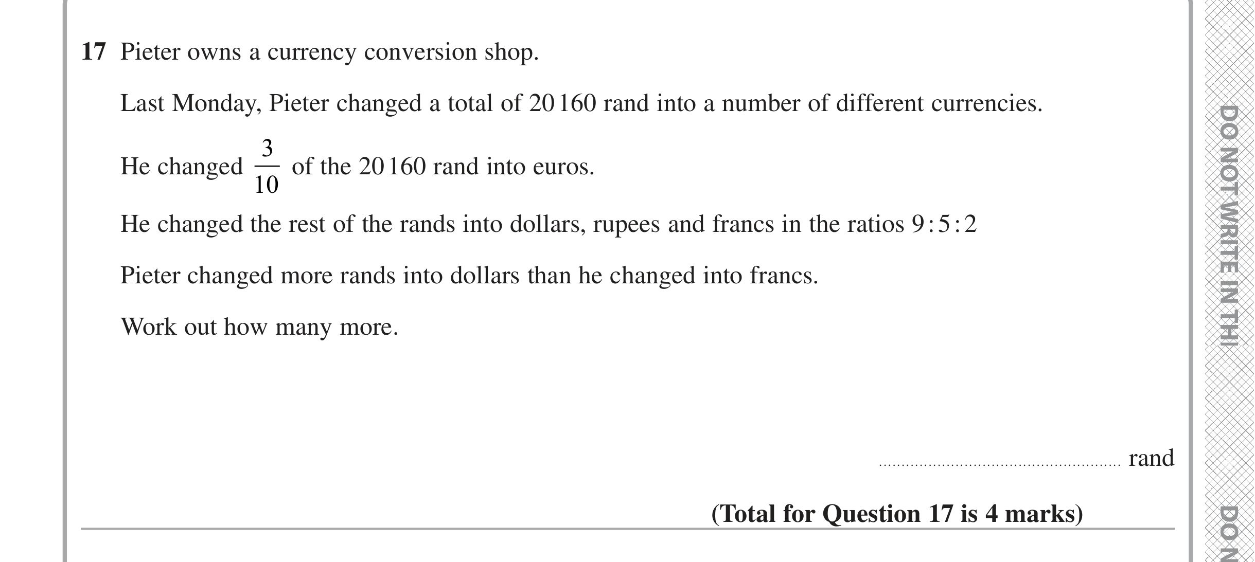 Question 17 — Fractions, Ratios — Edexcel iGCSE Jan 2021