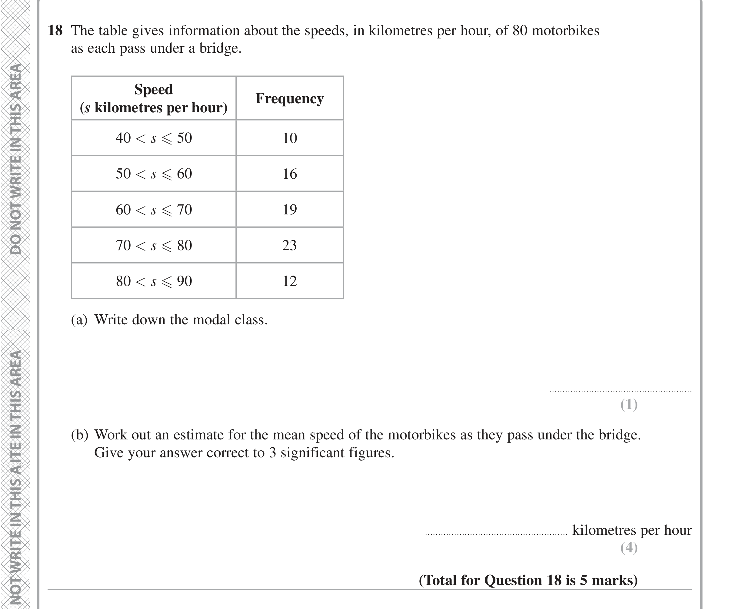 Question 18 — Frequency Tables — Edexcel iGCSE Jan 2021