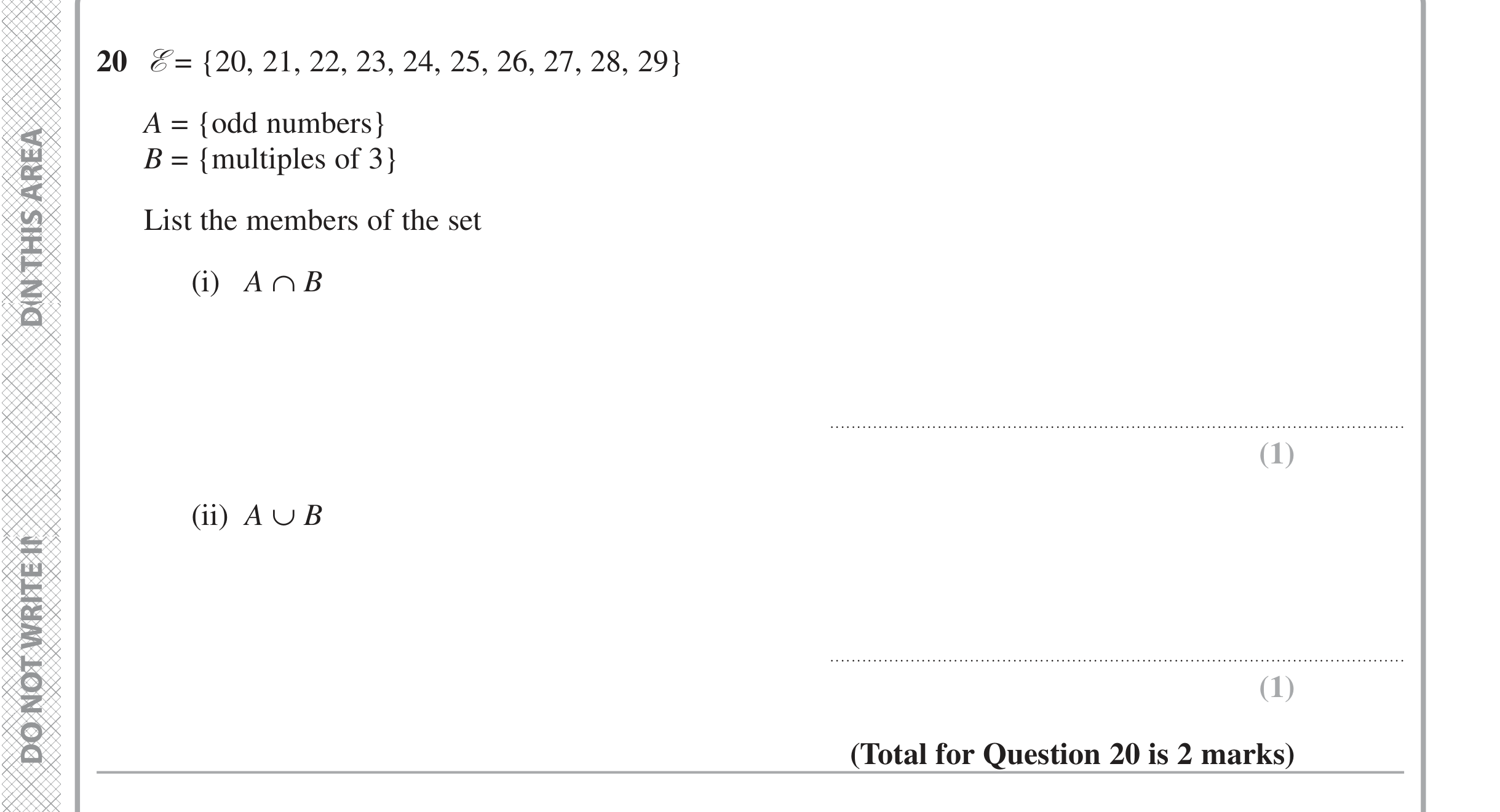 Question 20 — Set Notation — Edexcel iGCSE Jan 2021