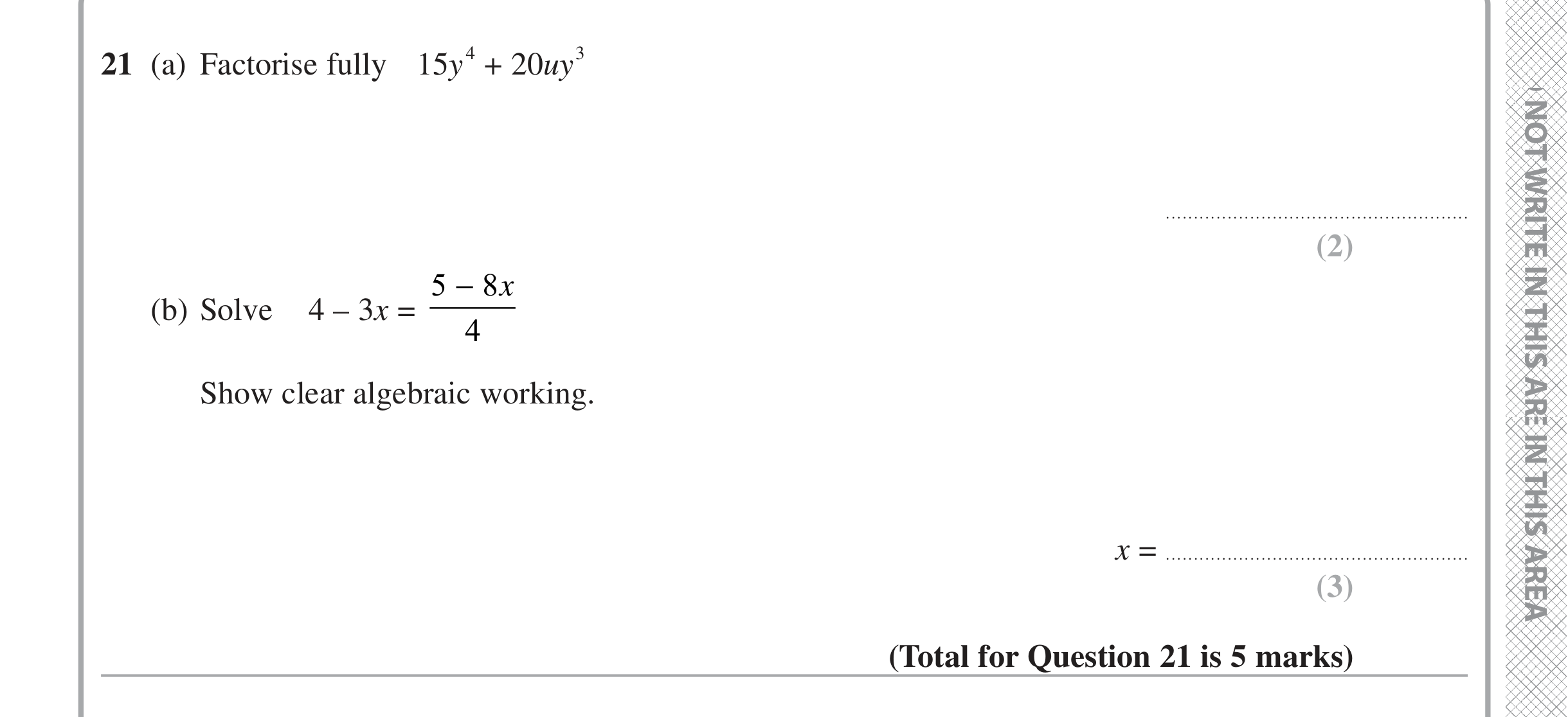 Question 21 — Factorise/Expand/Simplify, Linear Equations — Edexcel iGCSE Jan 2021
