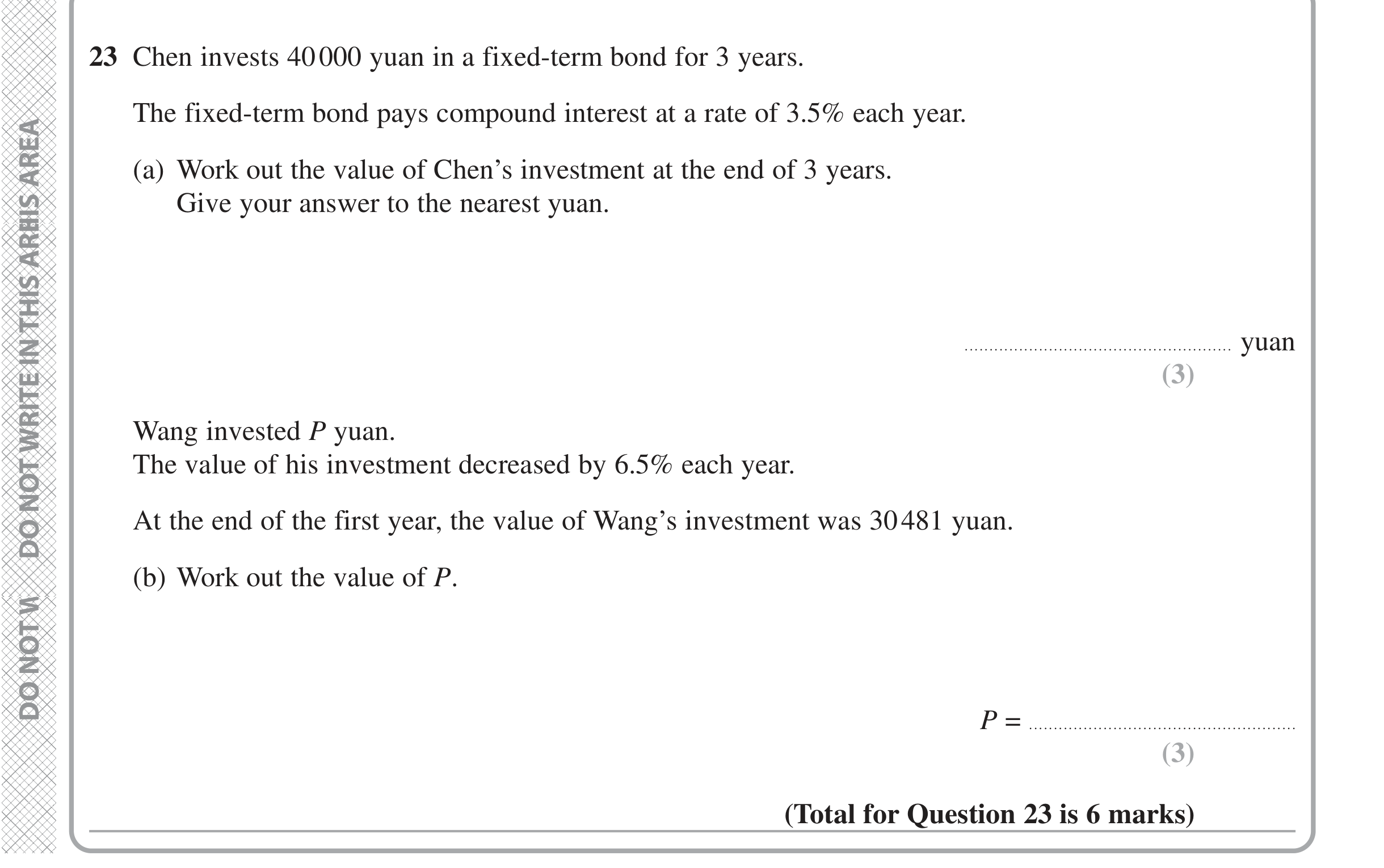 Question 23 — Compound Interest — Edexcel iGCSE Jan 2021
