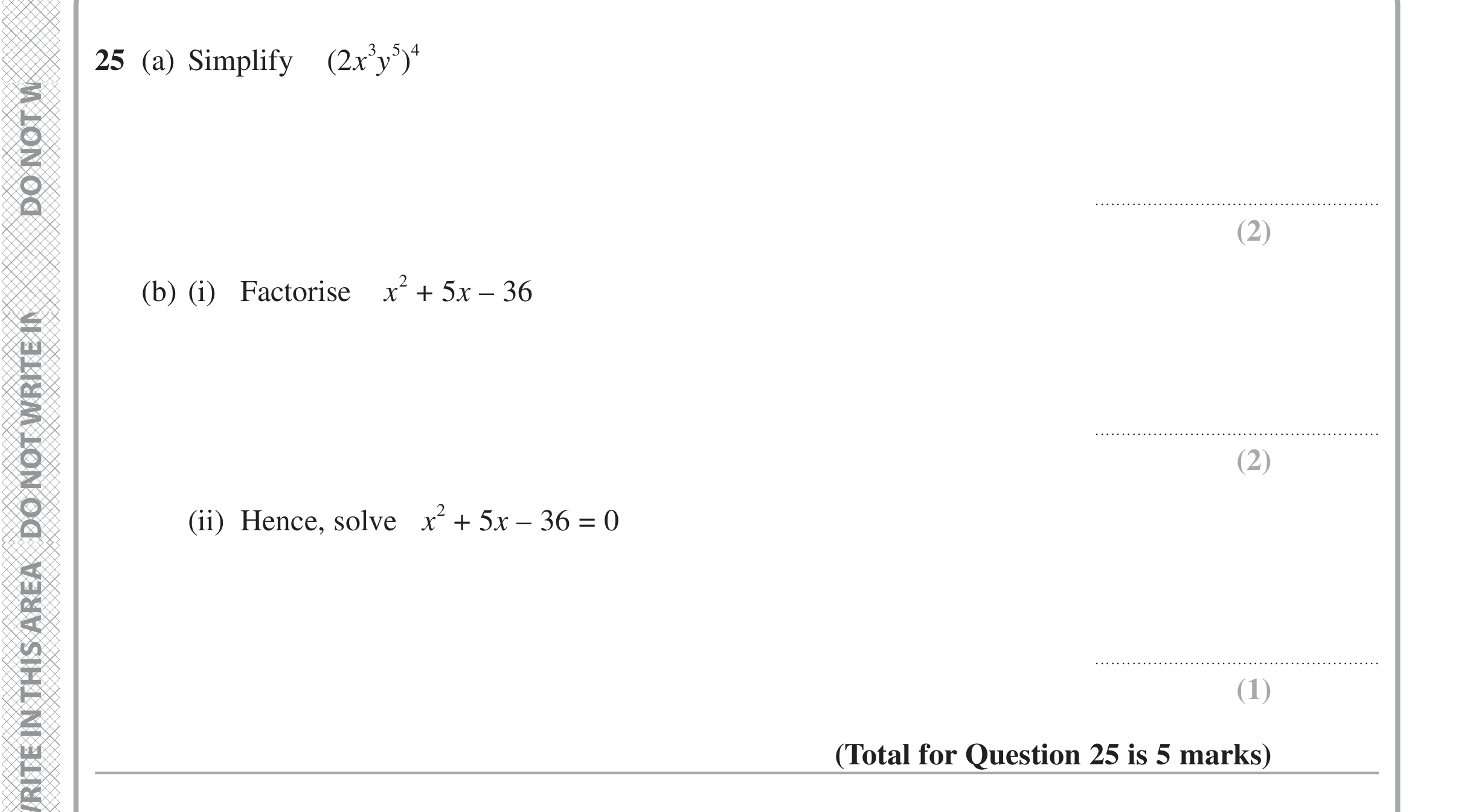 Question 25 — Powers, Quadratic Equations — Edexcel iGCSE Jan 2021