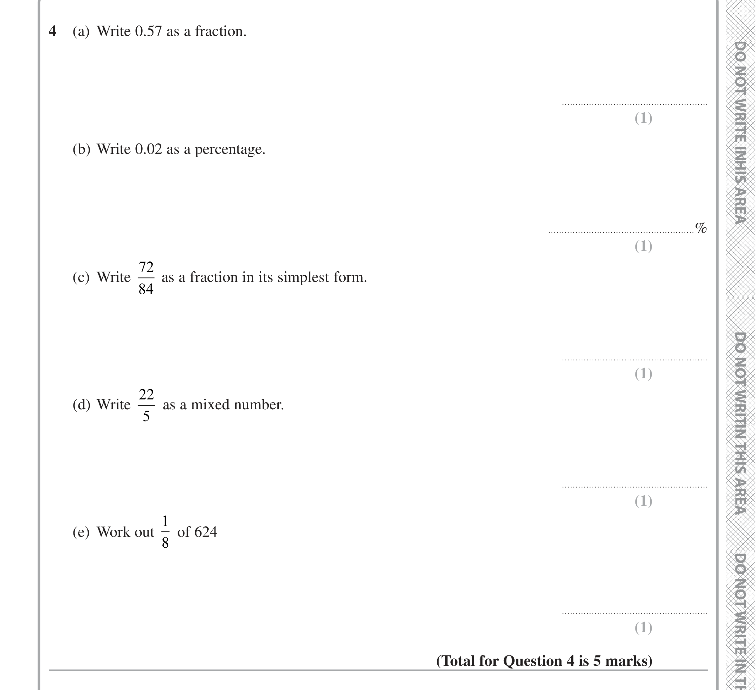 Question 4 — Decimals, Fractions, Percentages — Edexcel iGCSE Jan 2021