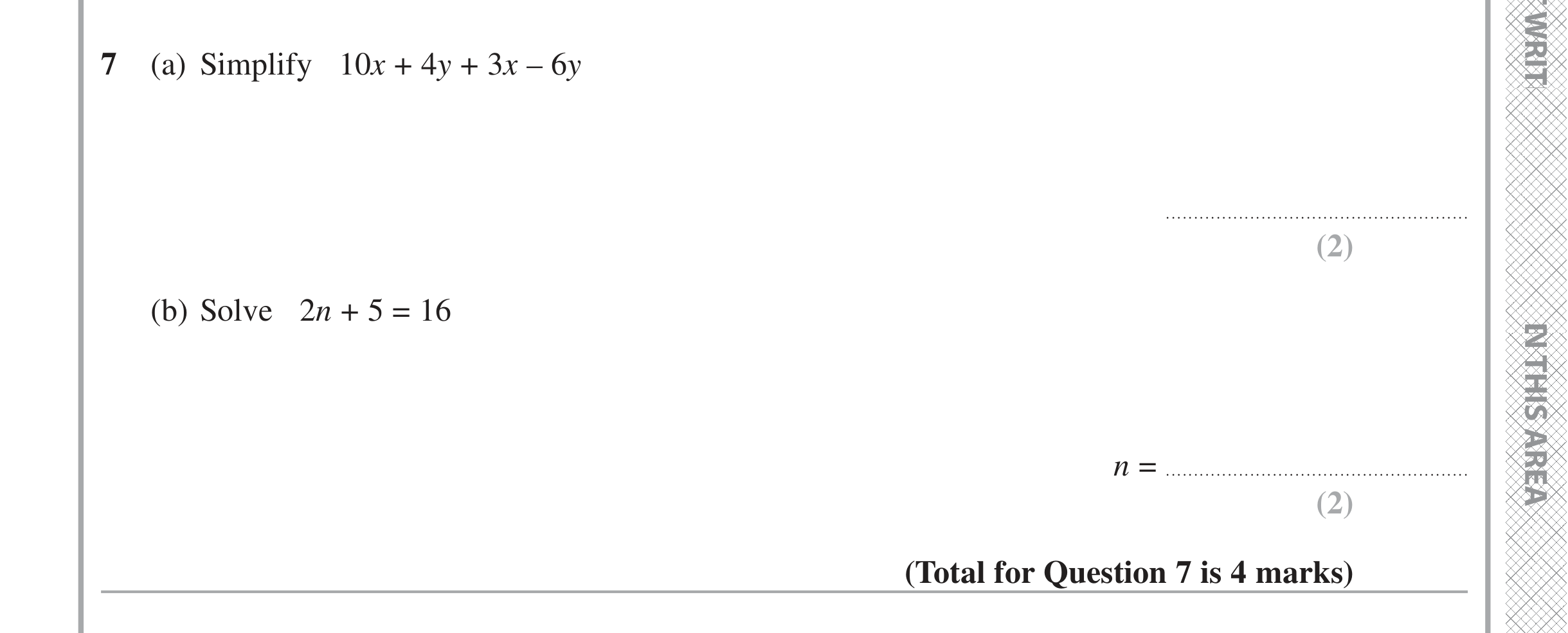 Question 7 — Factorise/Expand/Simplify, Linear Equations — Edexcel iGCSE Jan 2021
