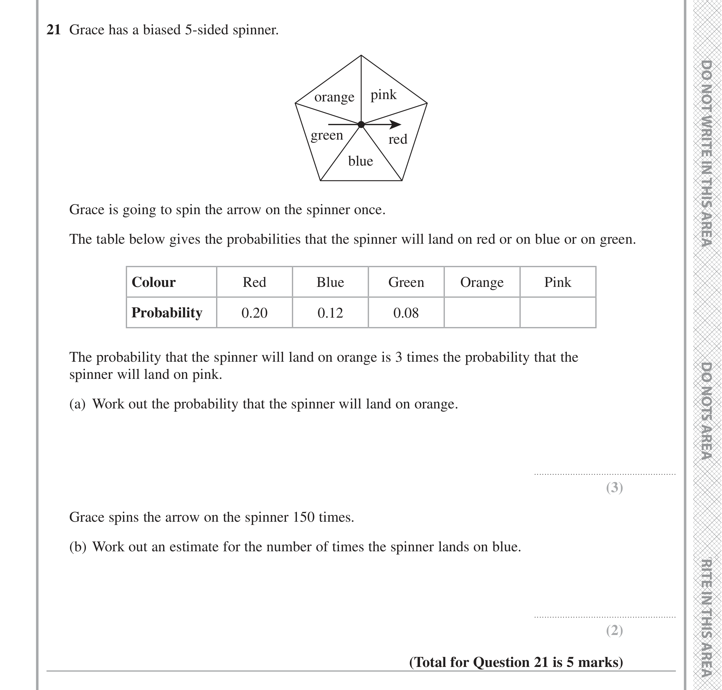 Question 21 — Probability — Edexcel iGCSE June 2021