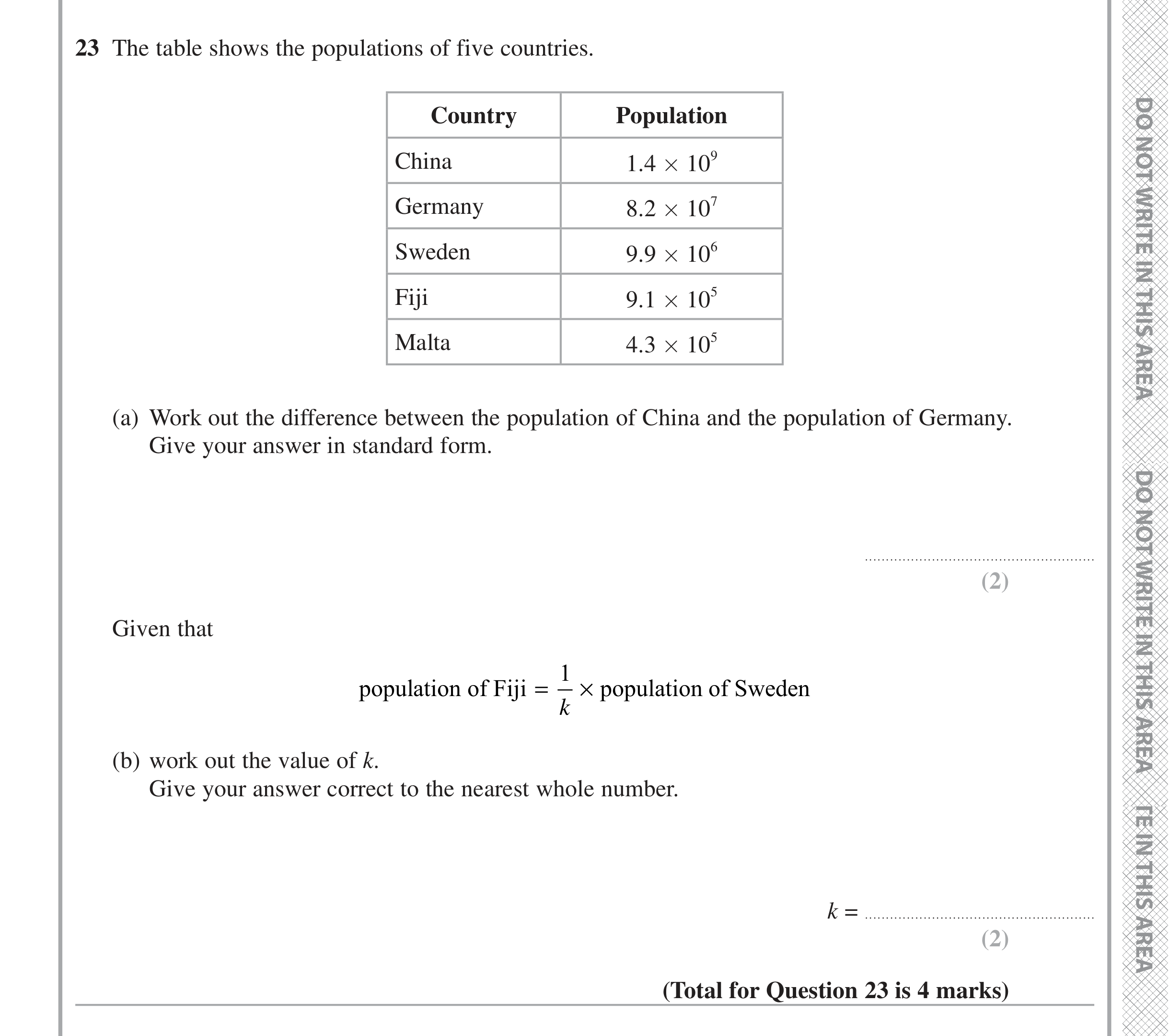 Question 23 — Standard Form — Edexcel iGCSE June 2021