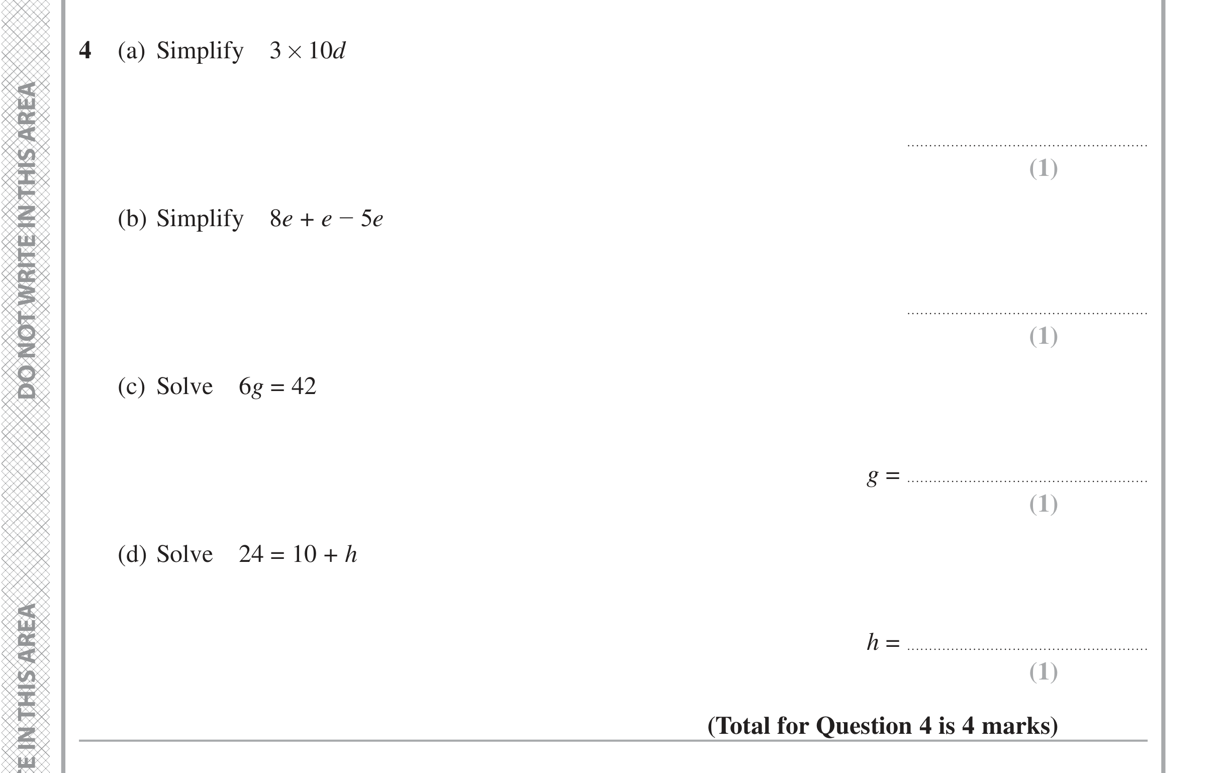 Question 4 — Factorise/Expand/Simplify, Linear Equations — Edexcel iGCSE June 2021