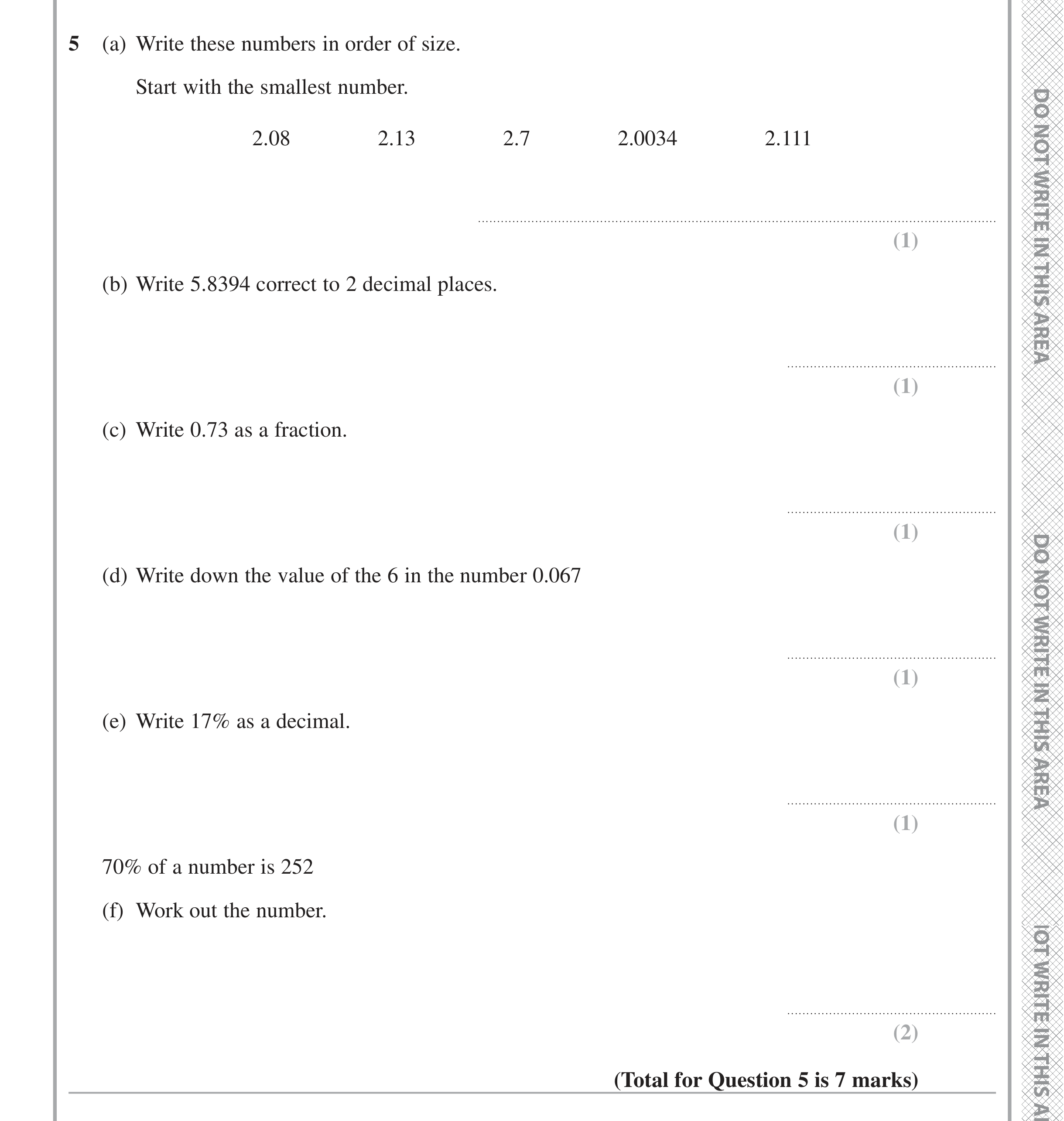 Question 5 — Rounding, Decimals, Fractions, Place Value — Edexcel iGCSE June 2021