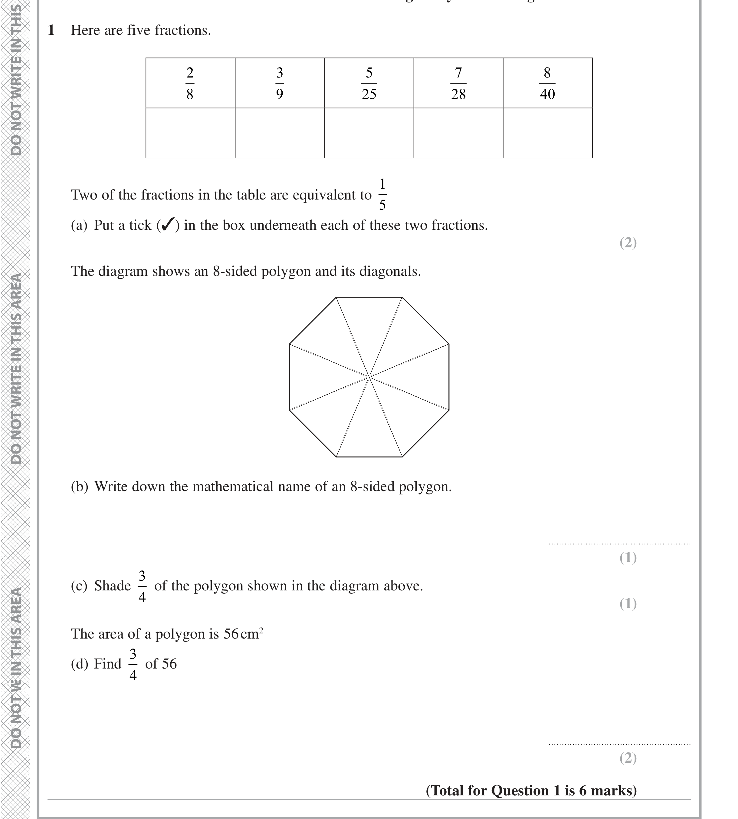 Question 1 — Fractions, Polygons — Edexcel iGCSE November 2021