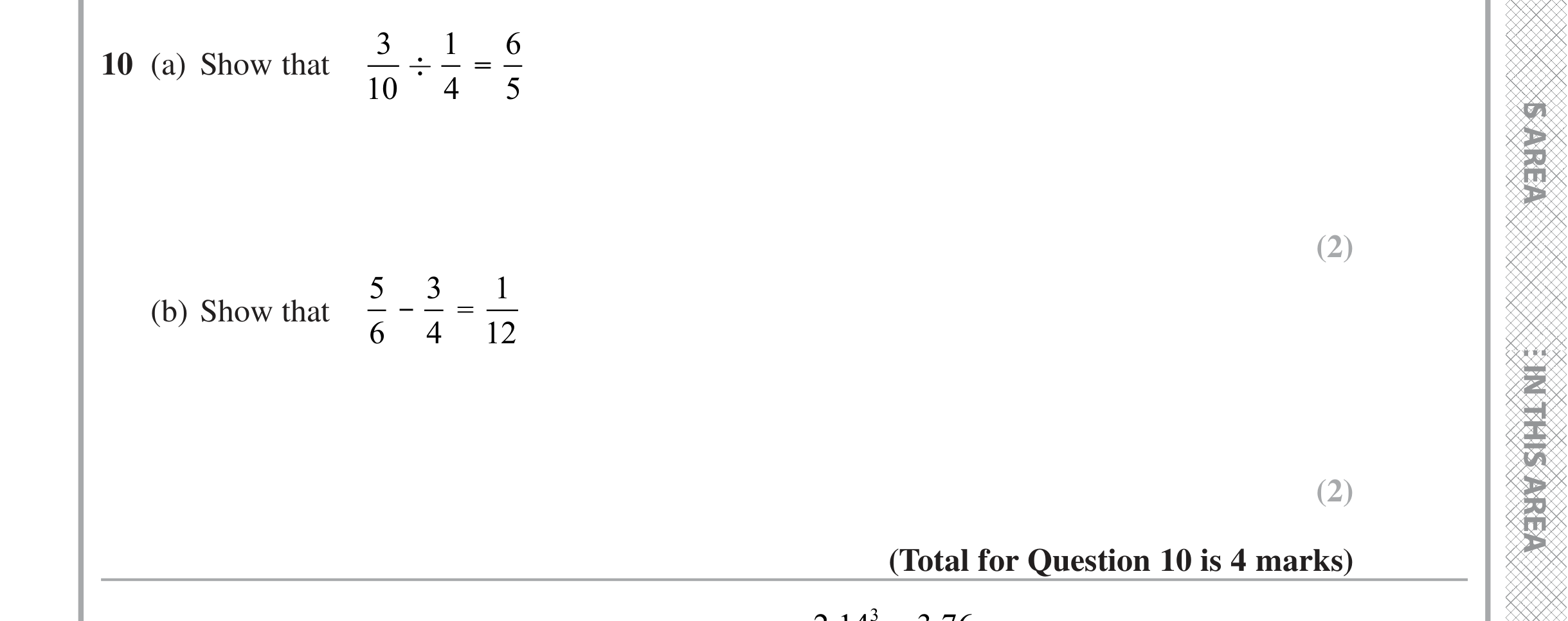Question 10 — Fractions — Edexcel iGCSE November 2021