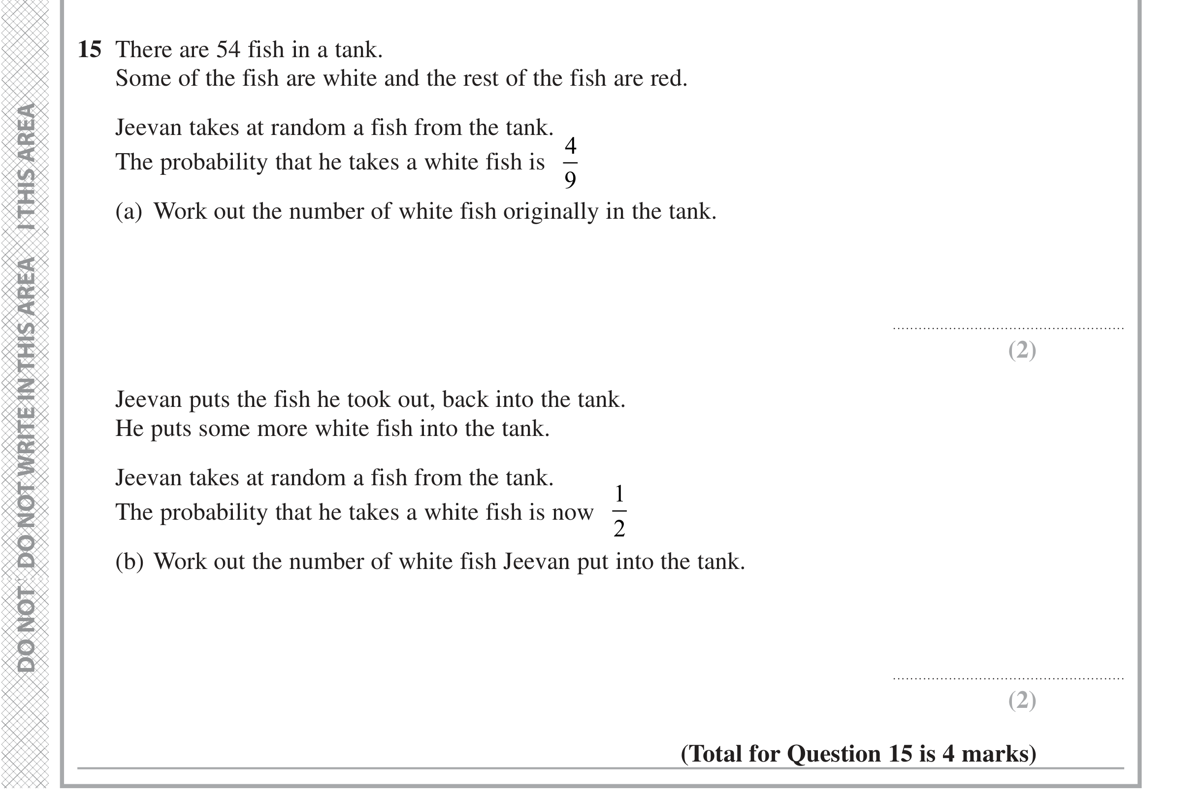 Question 15 — Probability — Edexcel iGCSE November 2021
