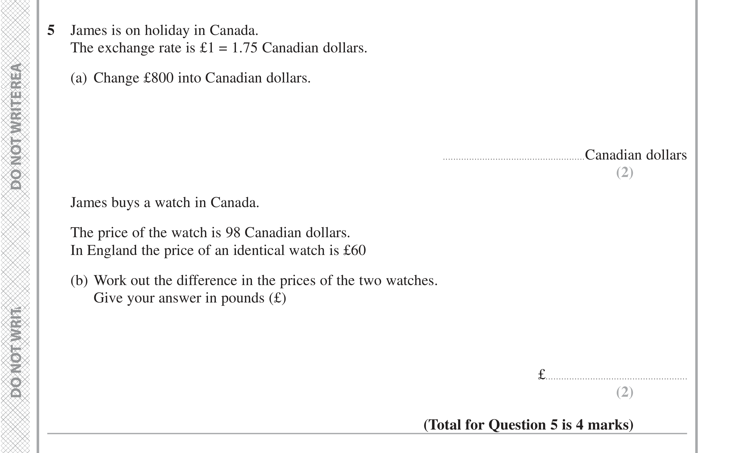Question 5 — Money Problems — Edexcel iGCSE November 2021