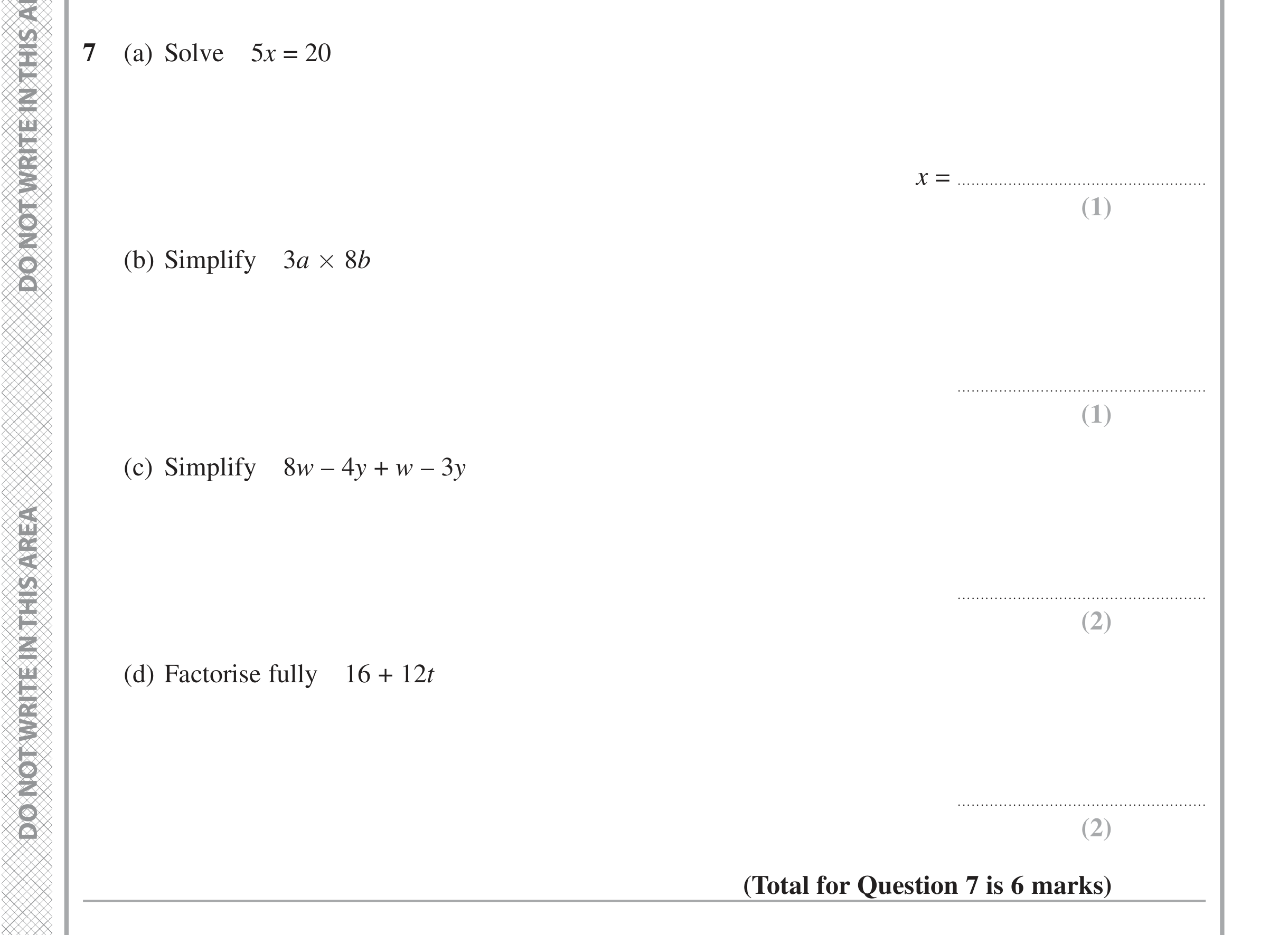 Question 7 — Linear Equations, Factorise/Expand/Simplify — Edexcel iGCSE November 2021