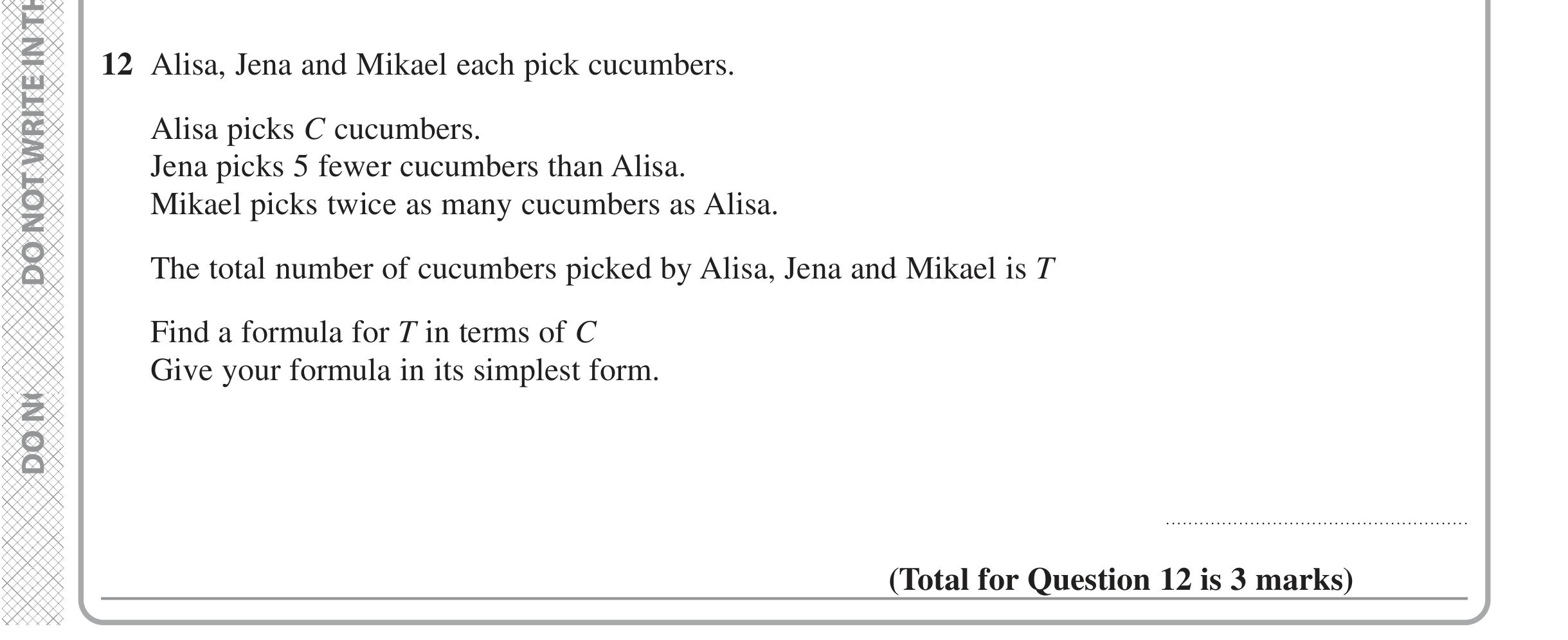 Question 12 — Formulae — Edexcel iGCSE Jan 2022