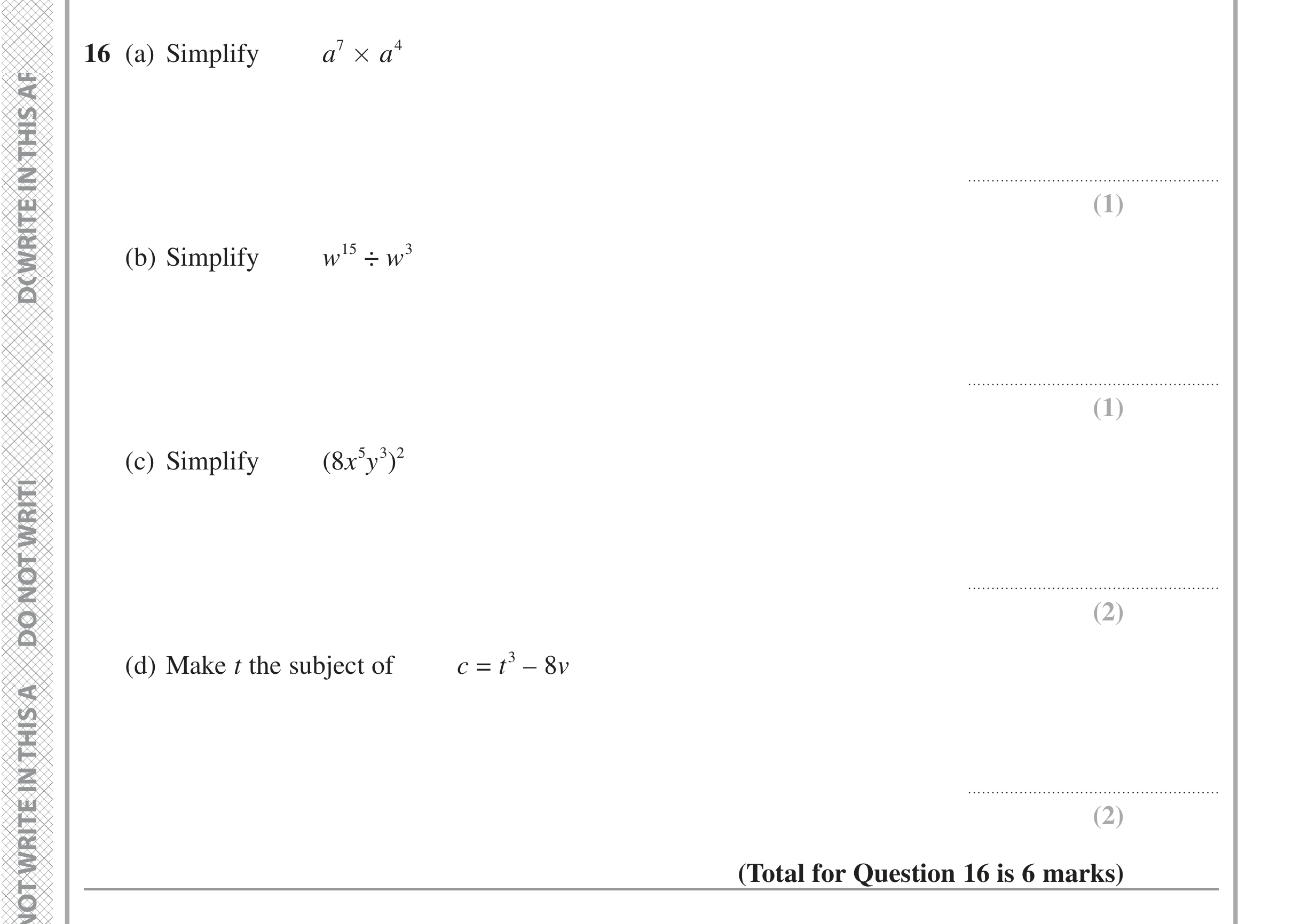 Question 16 — Powers, Formulae — Edexcel iGCSE Jan 2022