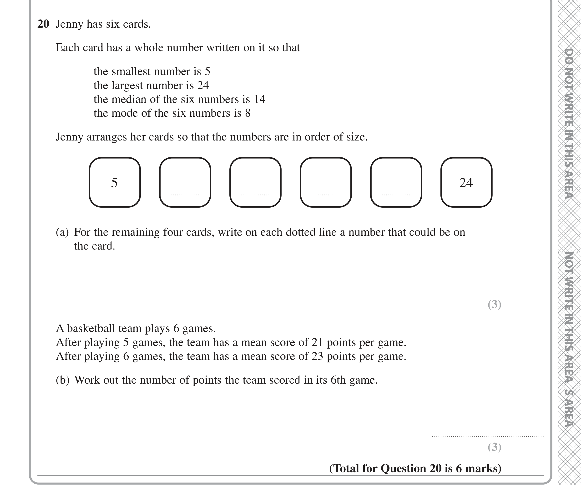 Question 20 — Mean/Median/Mode/Range — Edexcel iGCSE Jan 2022