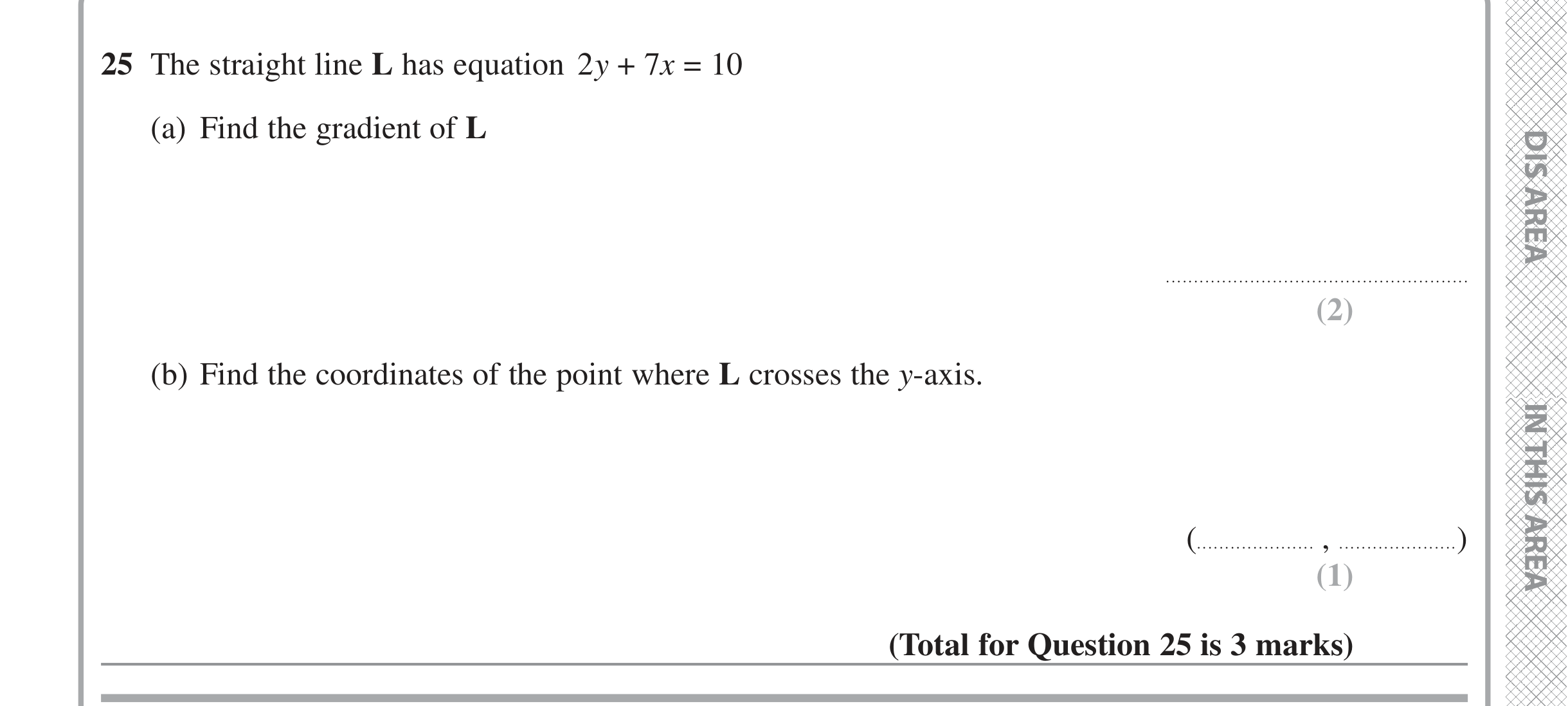 Question 25 — Straight Line Graphs — Edexcel iGCSE Jan 2022