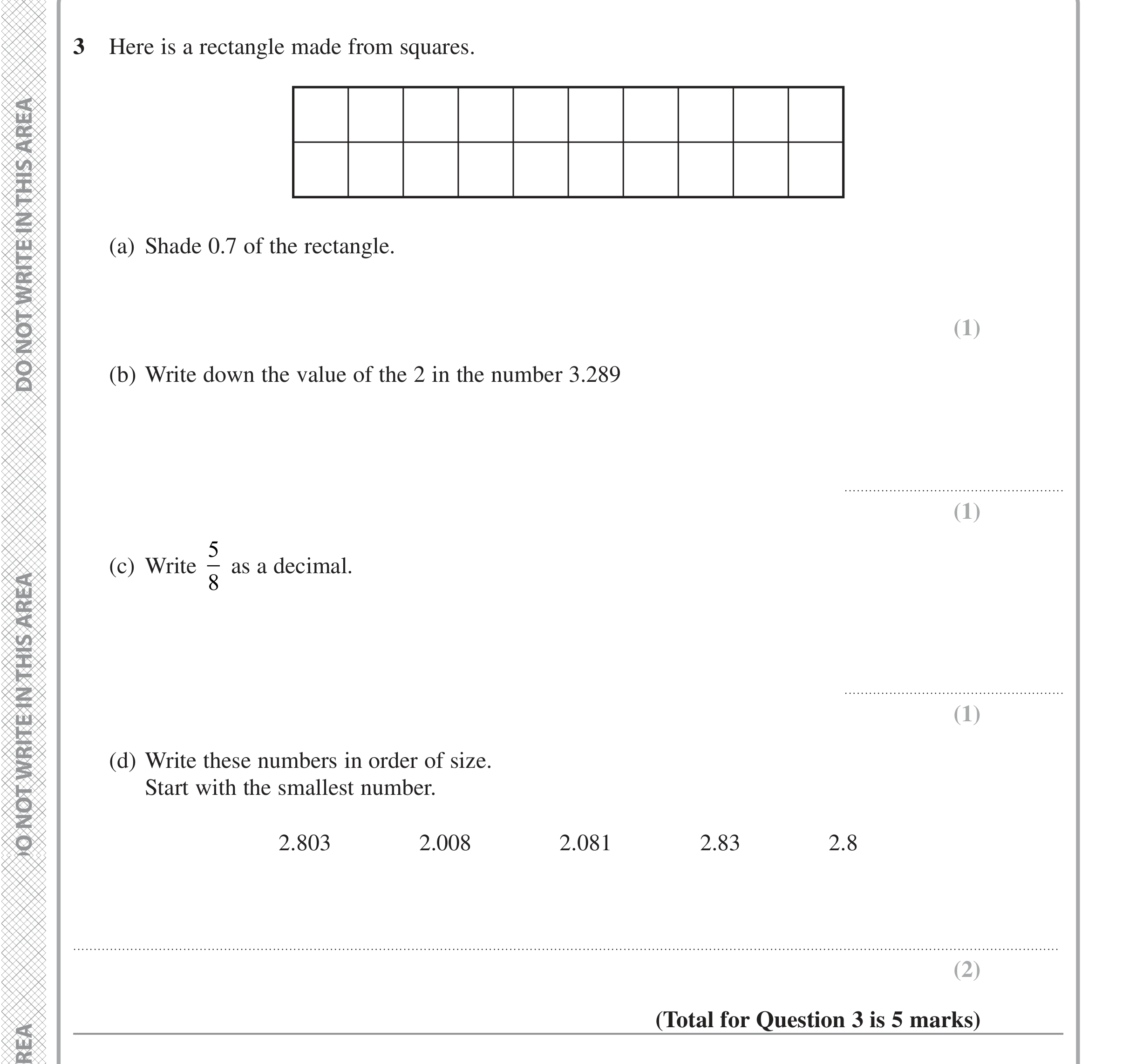 Question 3 — Decimals, Place Value, Fractions — Edexcel iGCSE Jan 2022