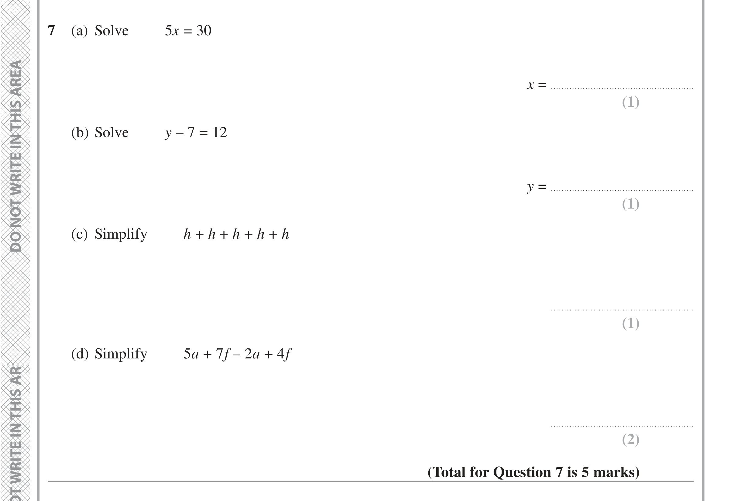 Question 7 — Linear Equations, Factorise/Expand/Simplify — Edexcel iGCSE Jan 2022