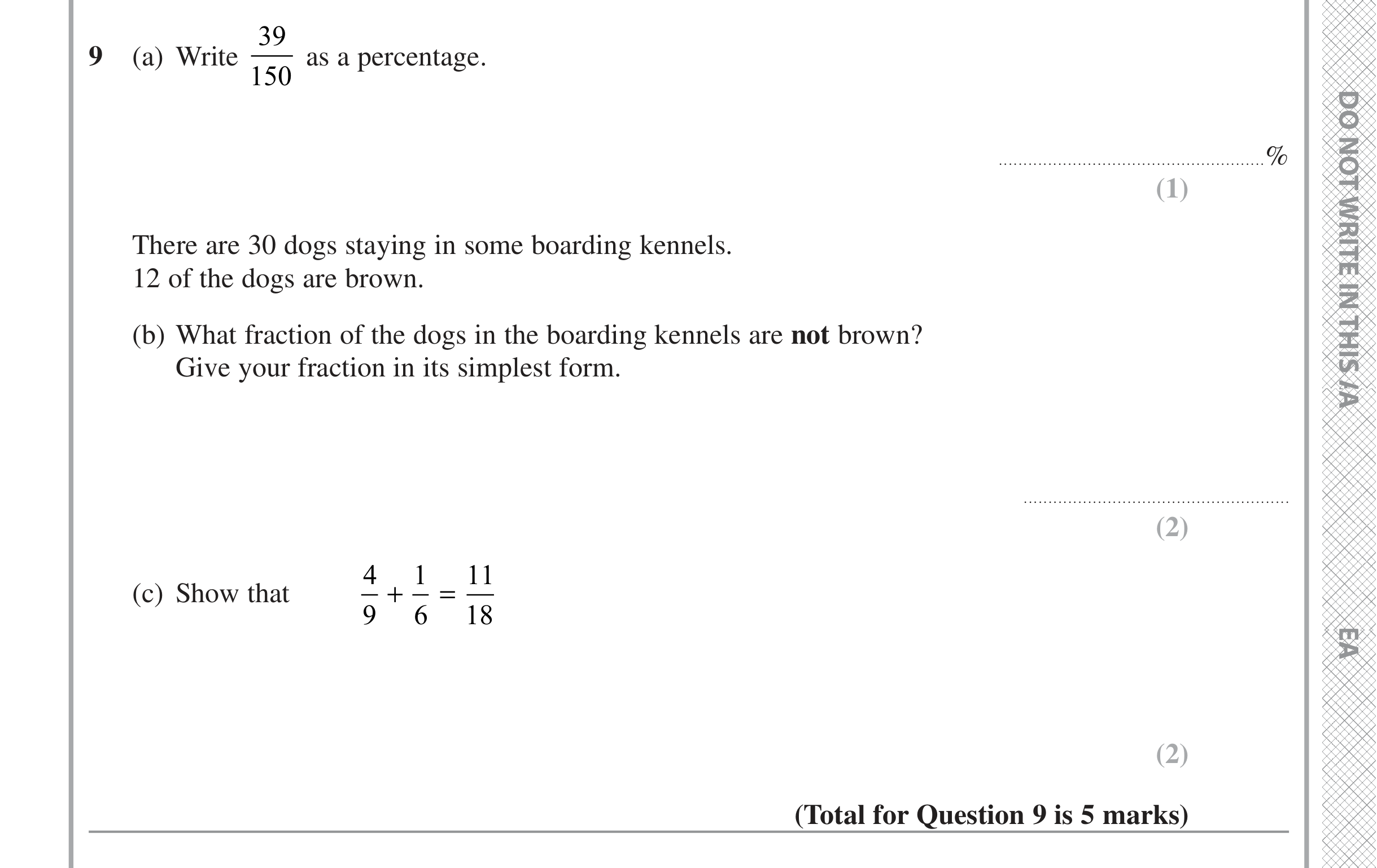 Question 9 — Fractions, Percentages — Edexcel iGCSE Jan 2022
