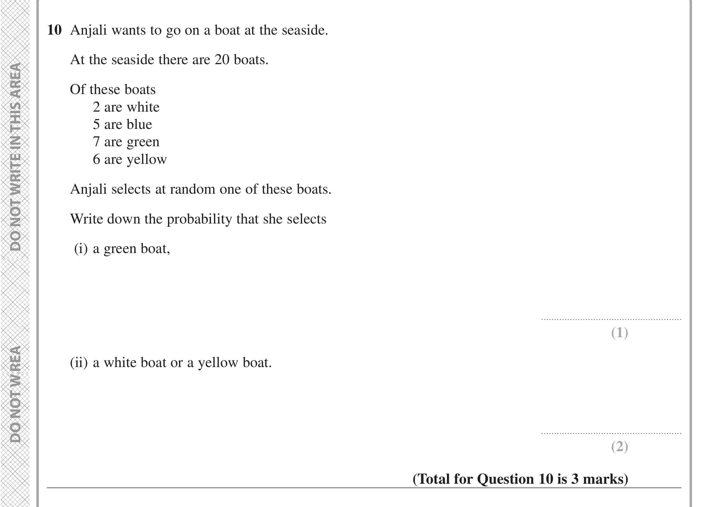 Question 10 — Probability — Edexcel iGCSE June 2022