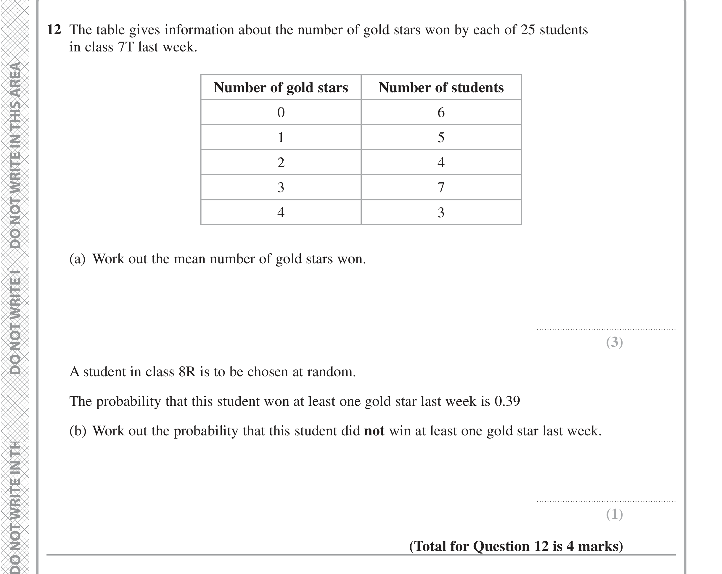 Question 12 — Frequency Tables — Edexcel iGCSE June 2022