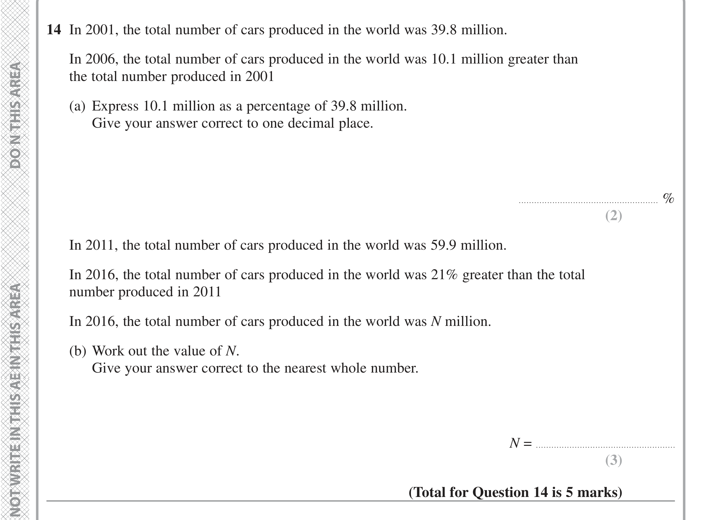Question 14 — Percentages — Edexcel iGCSE June 2022