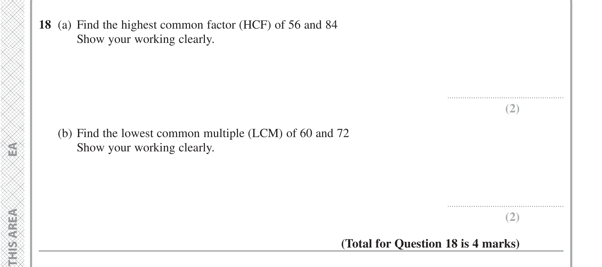 Question 18 — HCF and LCM — Edexcel iGCSE June 2022