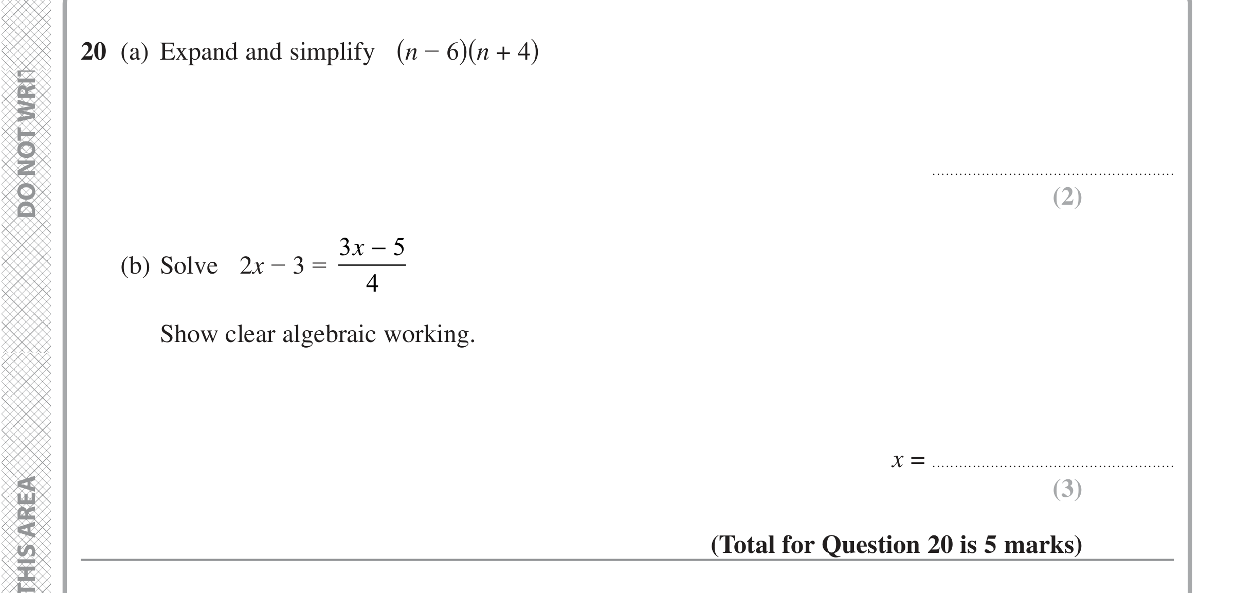 Question 20 — Factorise/Expand/Simplify, Linear Equations — Edexcel iGCSE June 2022