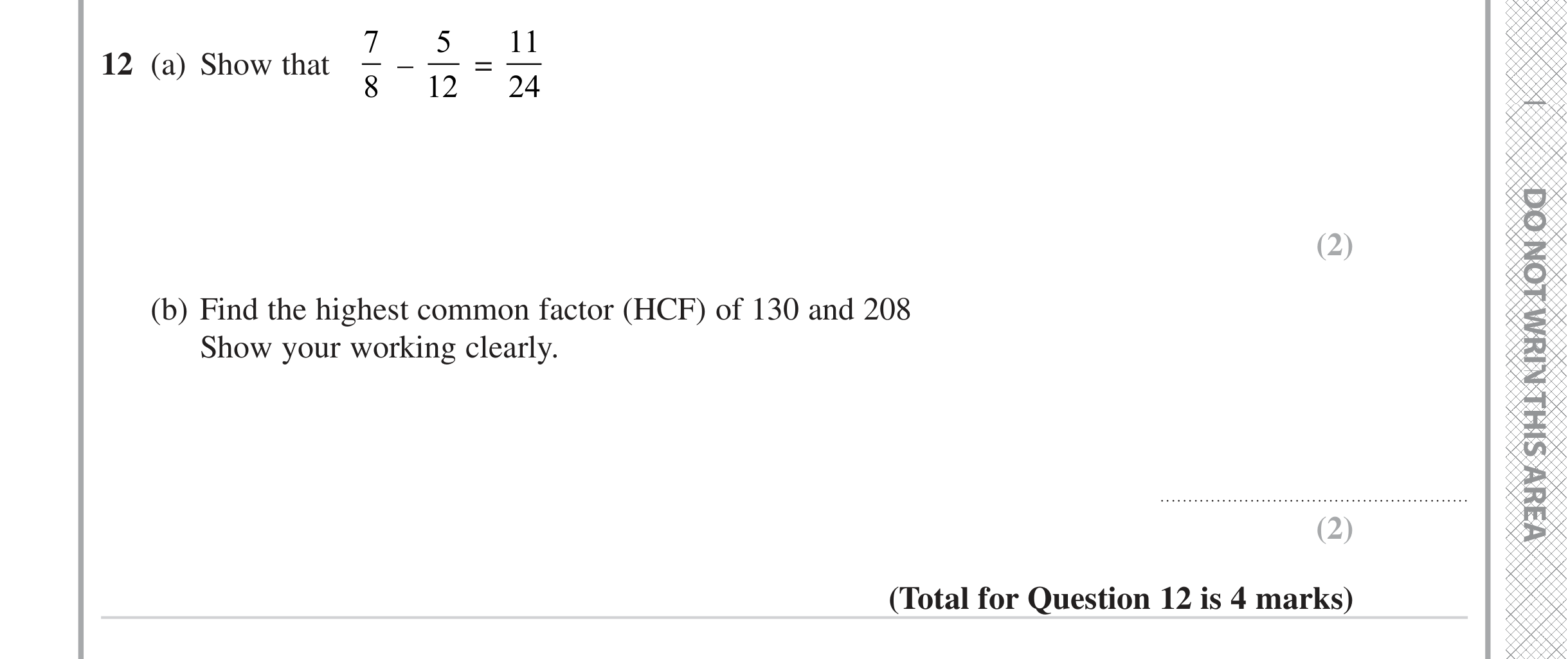 Question 12 — Fractions, HCF and LCM — Edexcel iGCSE Jan 2023