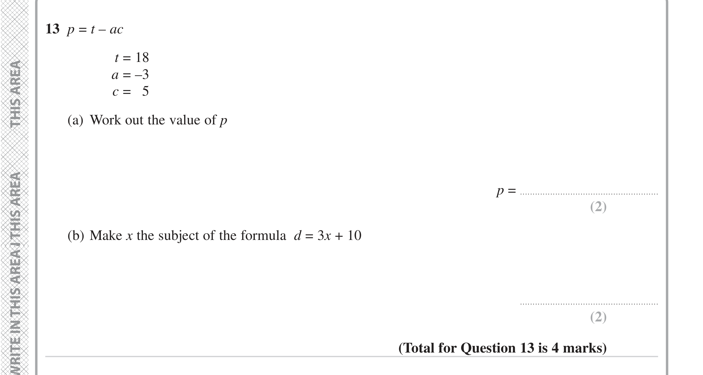 Question 13 — Formulae — Edexcel iGCSE Jan 2023