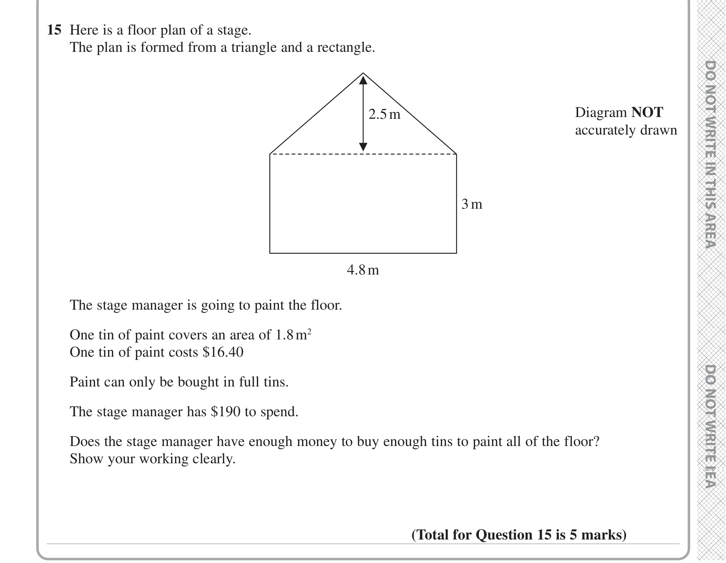 Question 15 — Perimeter and Area — Edexcel iGCSE Jan 2023
