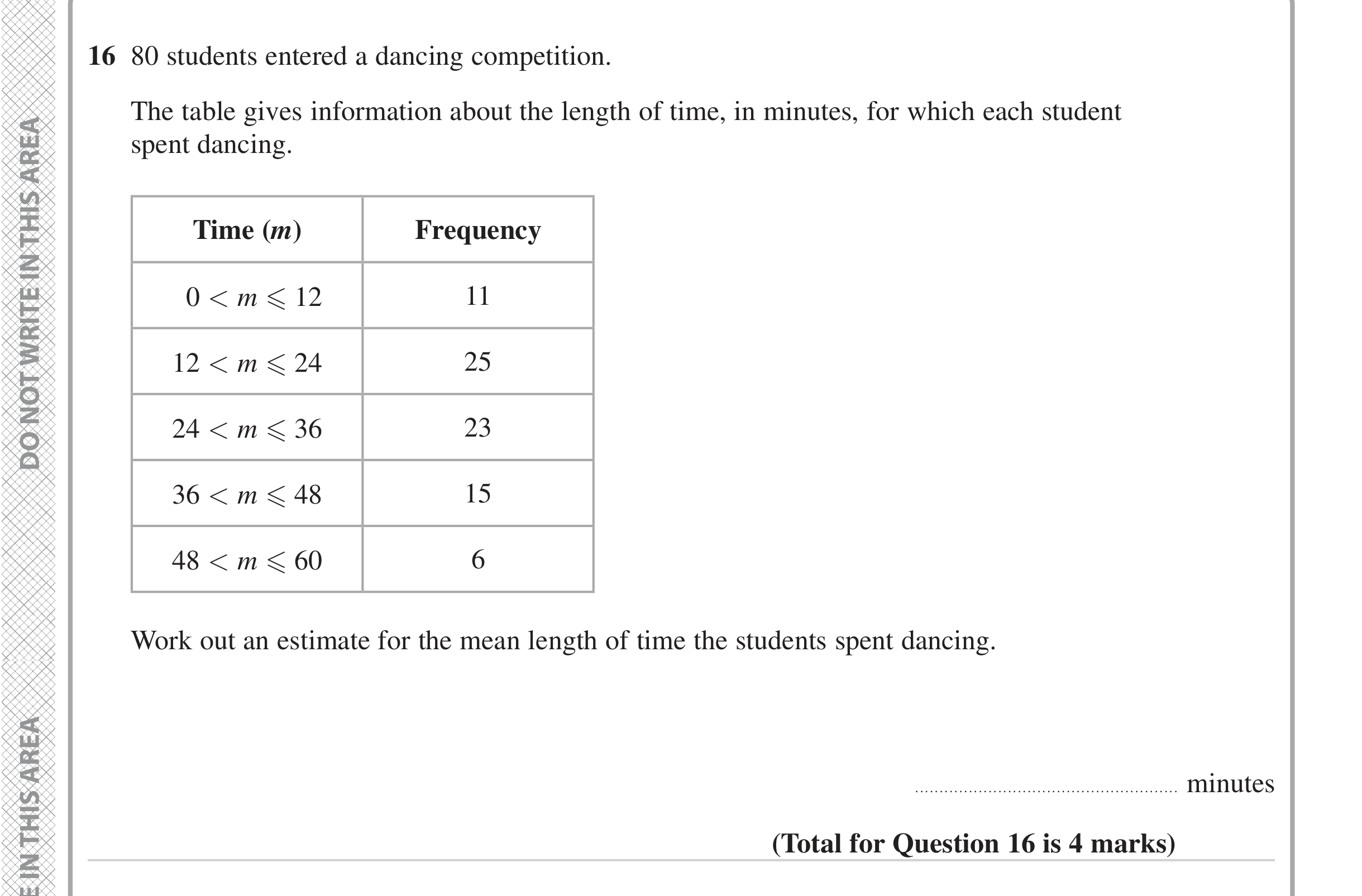 Question 16 — Frequency Tables — Edexcel iGCSE Jan 2023