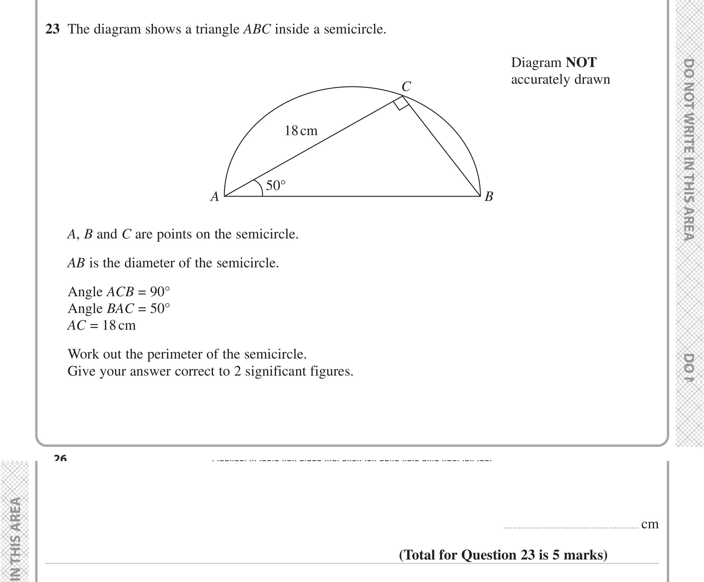 Question 23 — Circle Theorems, Soh Cah Toa, Triangles — Edexcel iGCSE Jan 2023