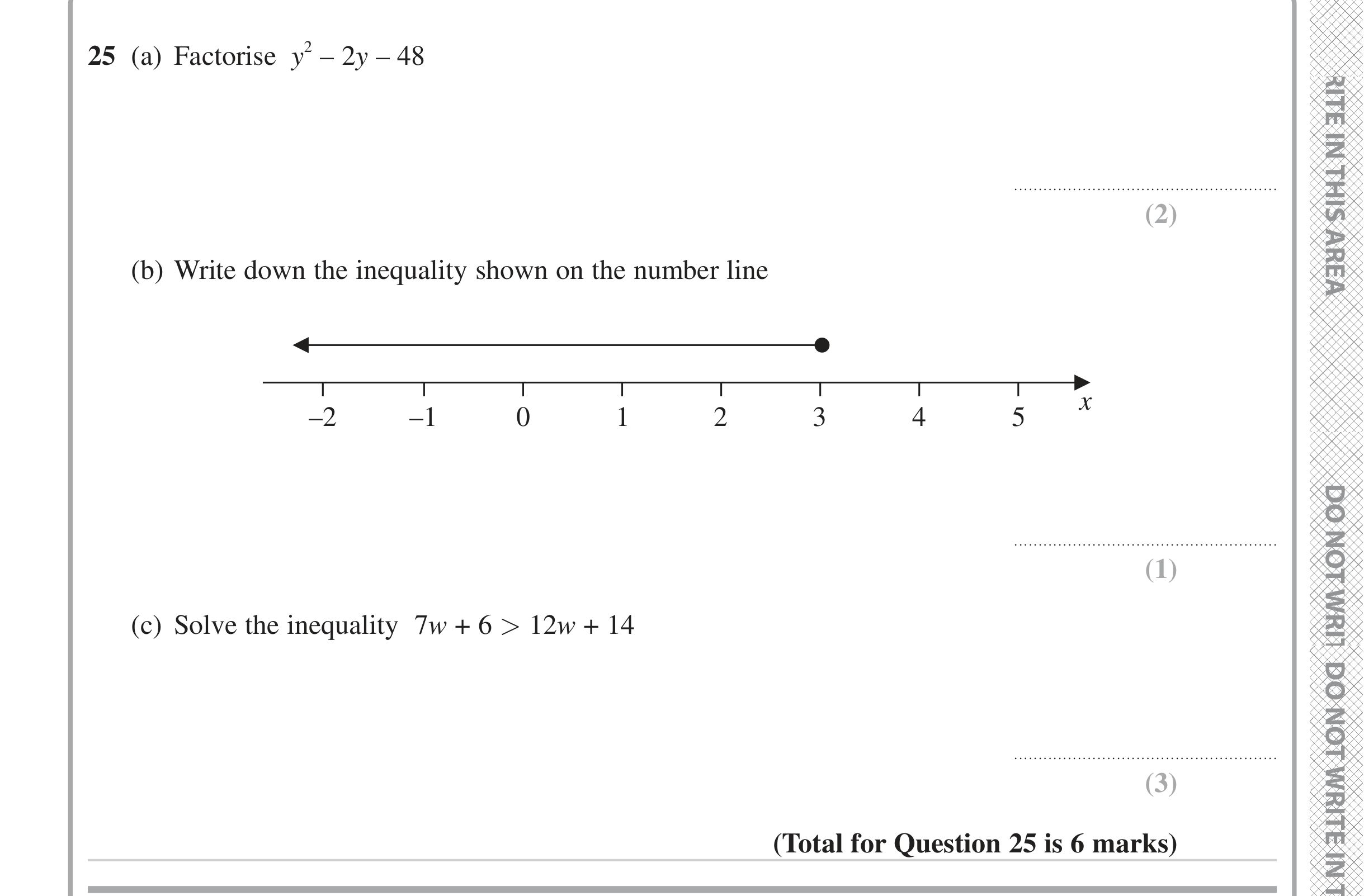 Question 25 — Factorise/Expand/Simplify, Inequalities — Edexcel iGCSE Jan 2023